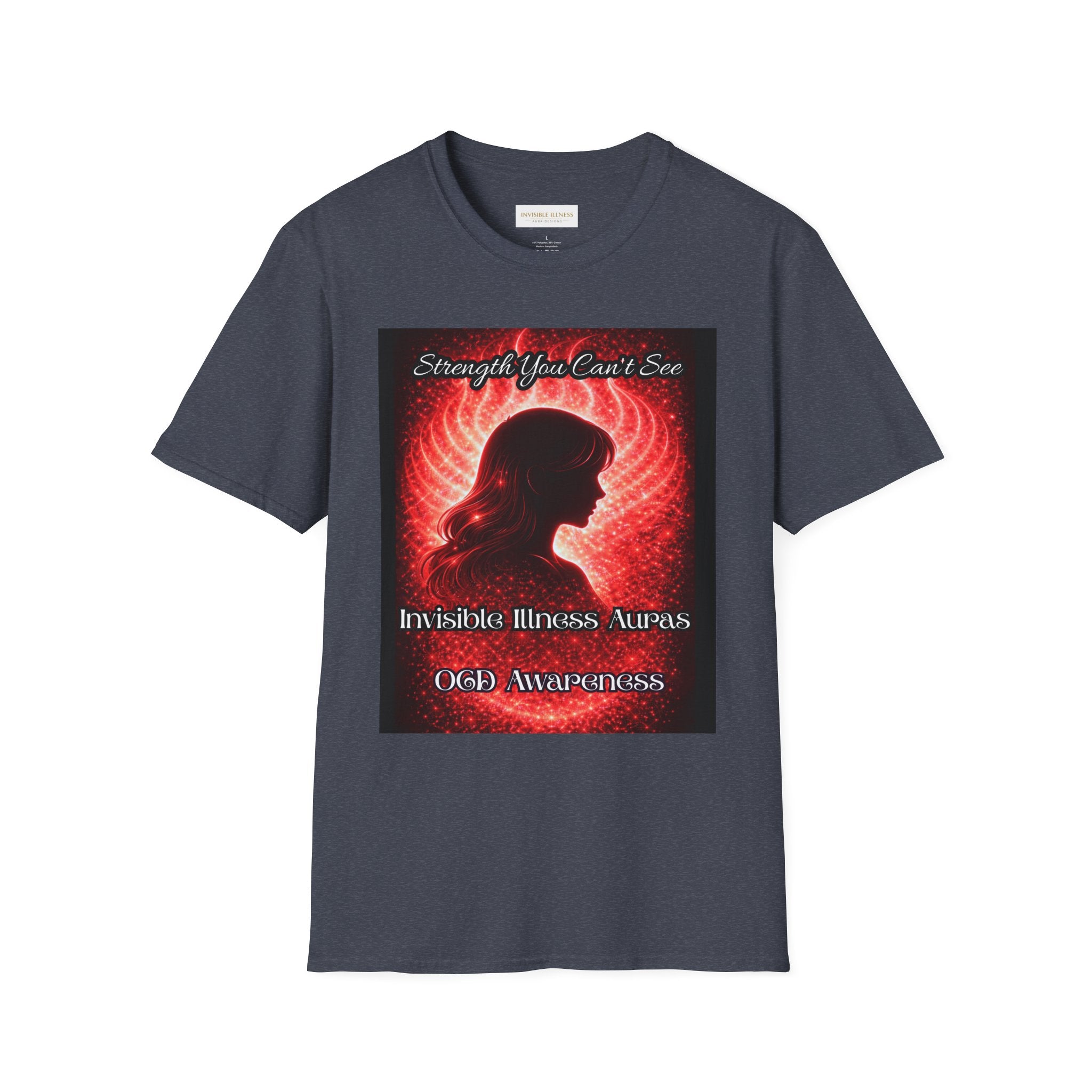 OCD awareness Invisible Illness auras Awareness T-Shirt — Strength You Can't See (Red Aura Angel Wings)