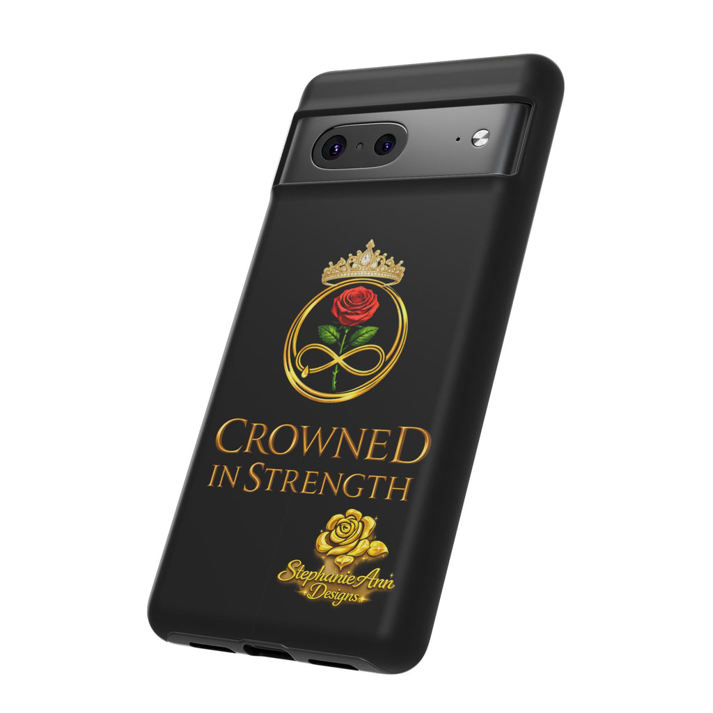 ' A Rose Crowned in Strength Phone Case Rose golden  — Protective Black Case with Rose & Crown Empowerment Design