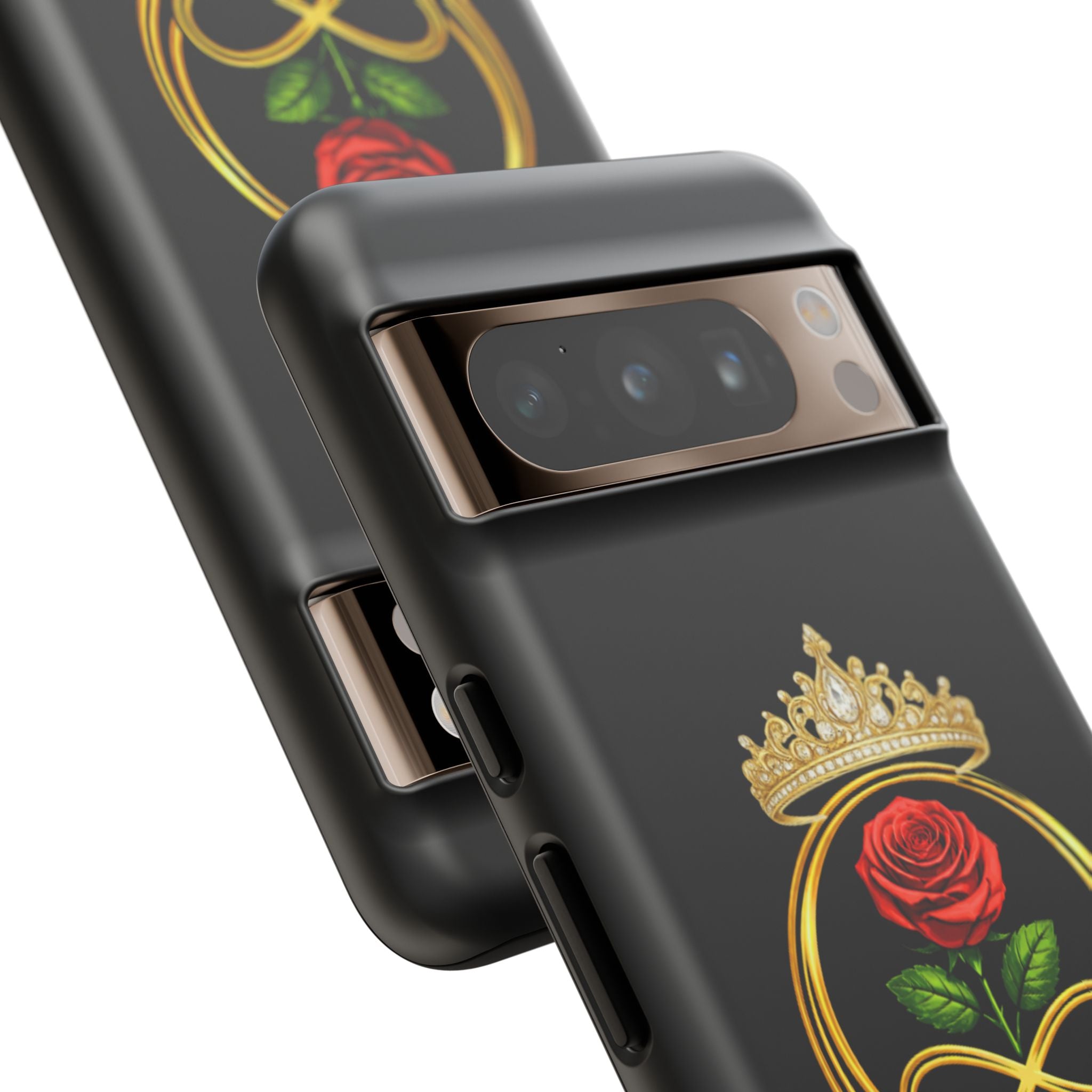 'A Rose Crowned in Strength Phone Case Black Rose Gold infinity
