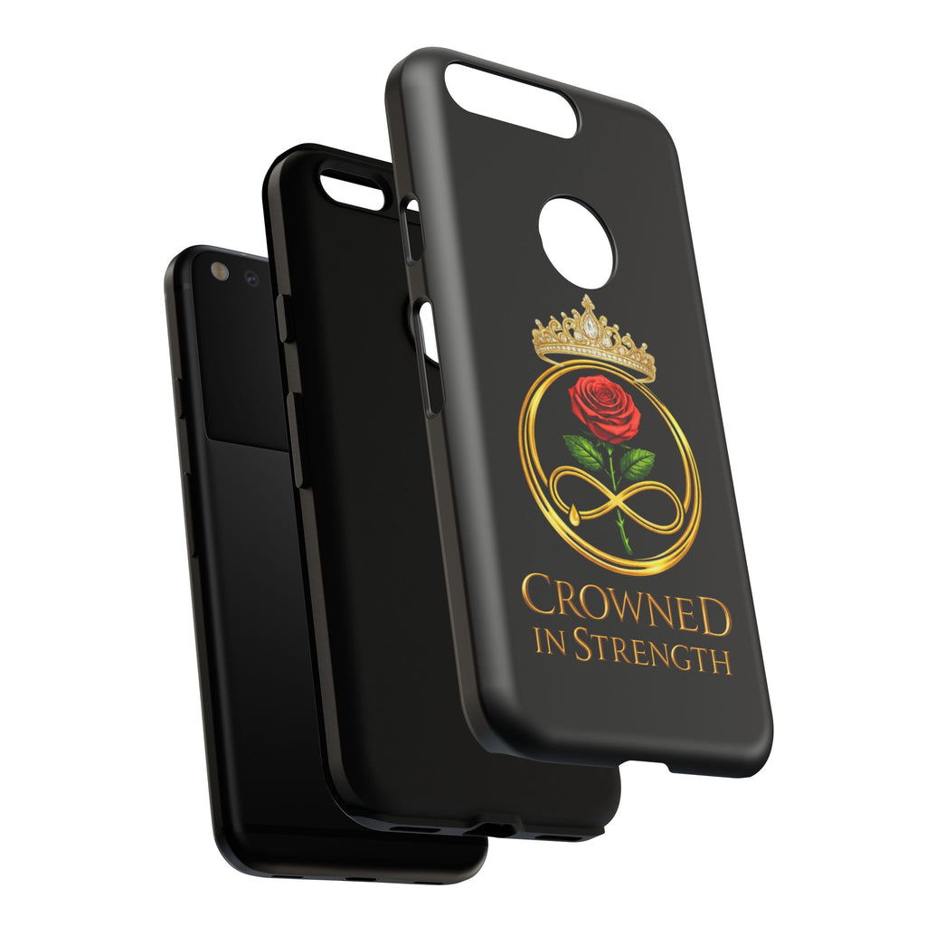 'A Rose Crowned in Strength Phone Case Black Rose Gold infinity
