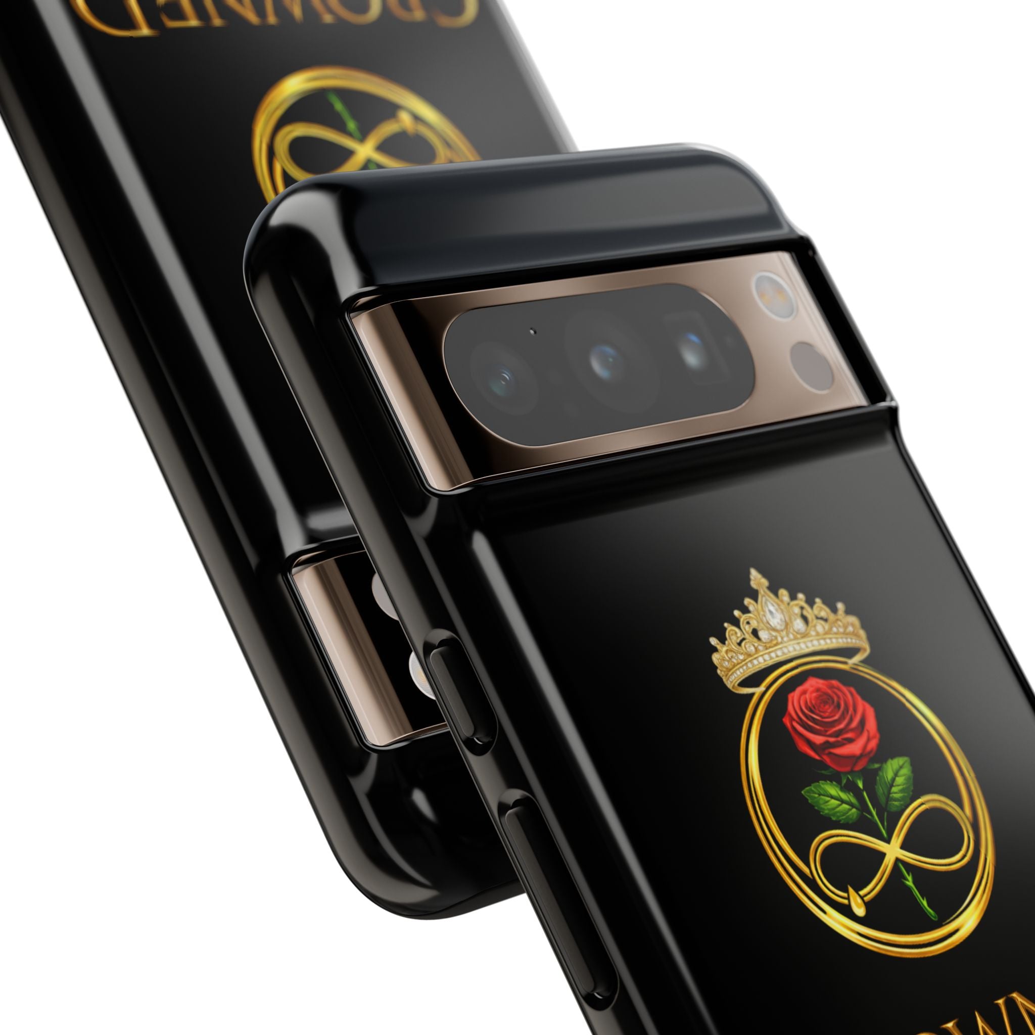 ' A Rose Crowned in Strength Phone Case Rose golden  — Protective Black Case with Rose & Crown Empowerment Design