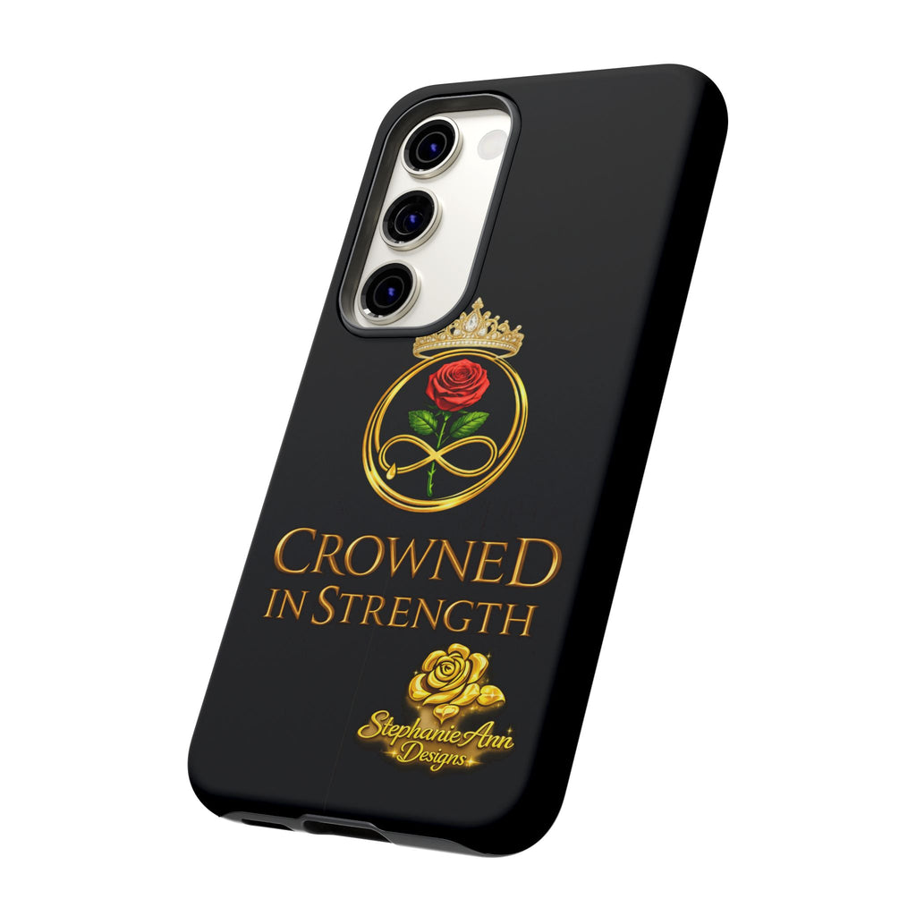 ' A Rose Crowned in Strength Phone Case Rose golden  — Protective Black Case with Rose & Crown Empowerment Design