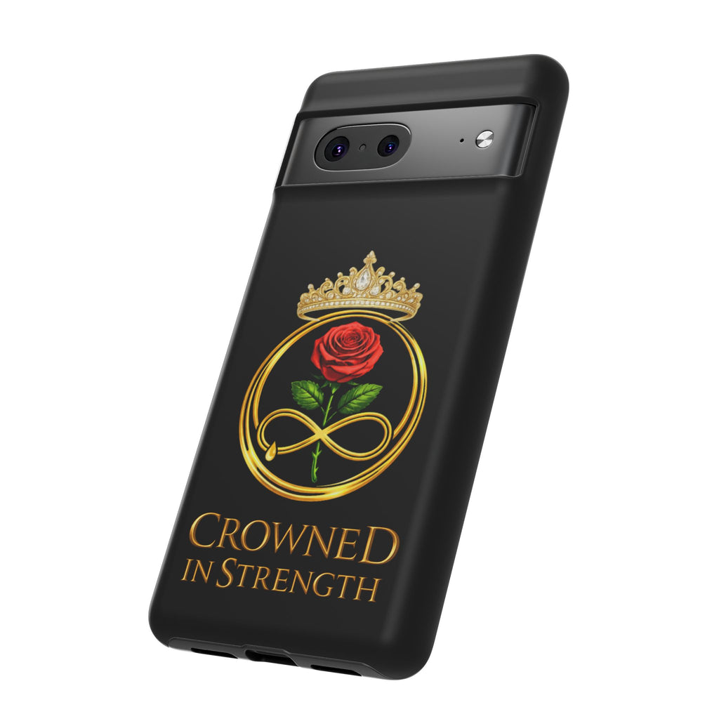 'A Rose Crowned in Strength Phone Case Black Rose Gold infinity