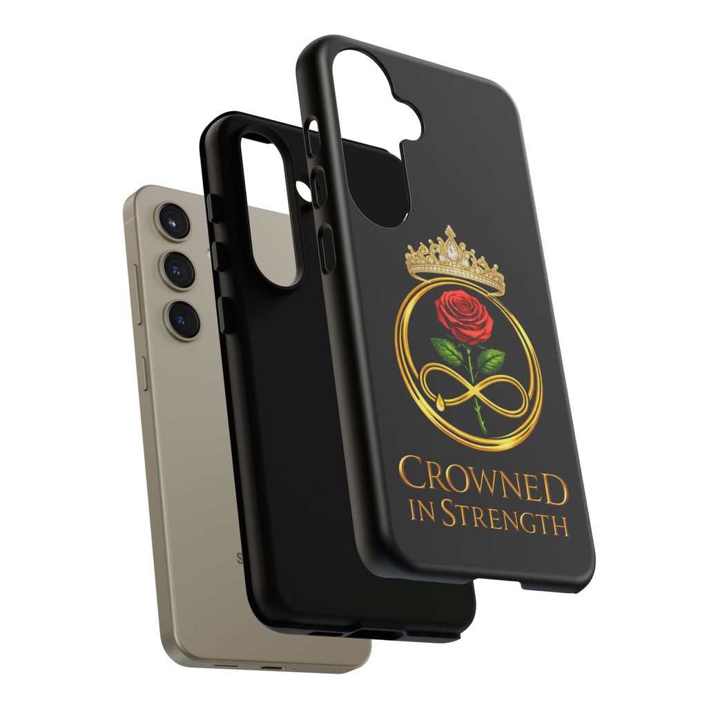 'A Rose Crowned in Strength Phone Case Black Rose Gold infinity
