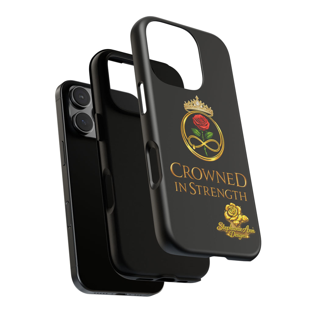 ' A Rose Crowned in Strength Phone Case Rose golden  — Protective Black Case with Rose & Crown Empowerment Design