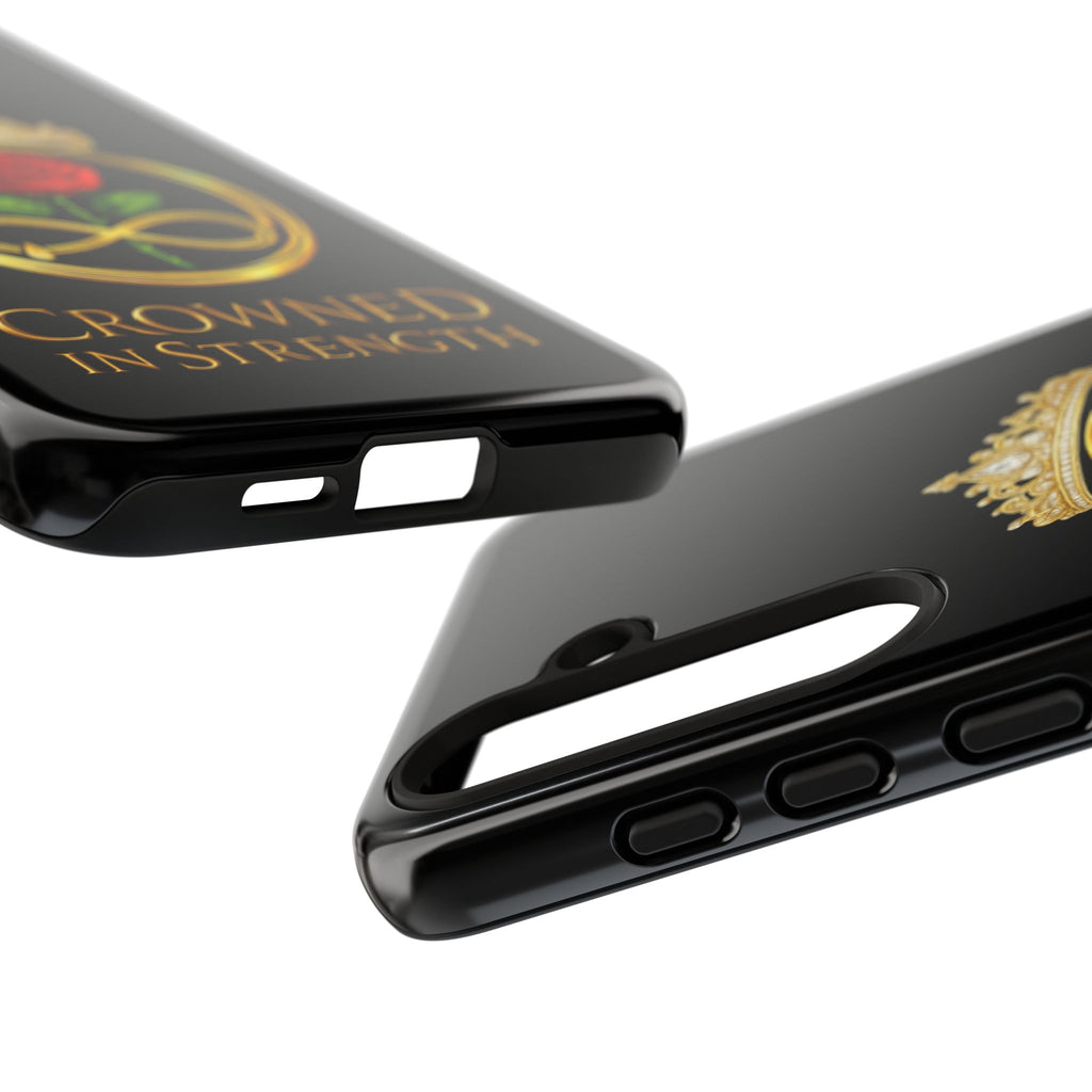 'A Rose Crowned in Strength Phone Case Black Rose Gold infinity