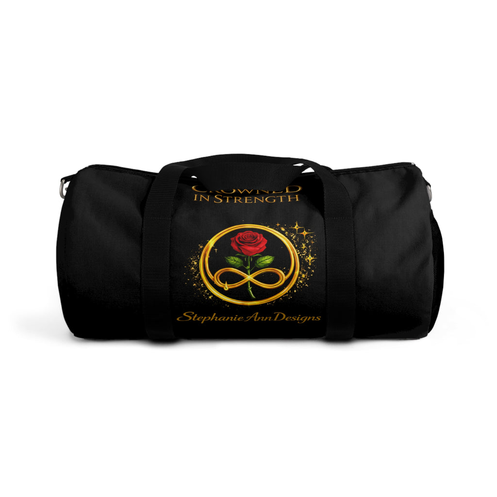 'A Rose Crowned in Strength Golden circle Infinity Of Red Rose Life Duffel Bag — Inspirational Rose & Infinity Travel Gym Bag