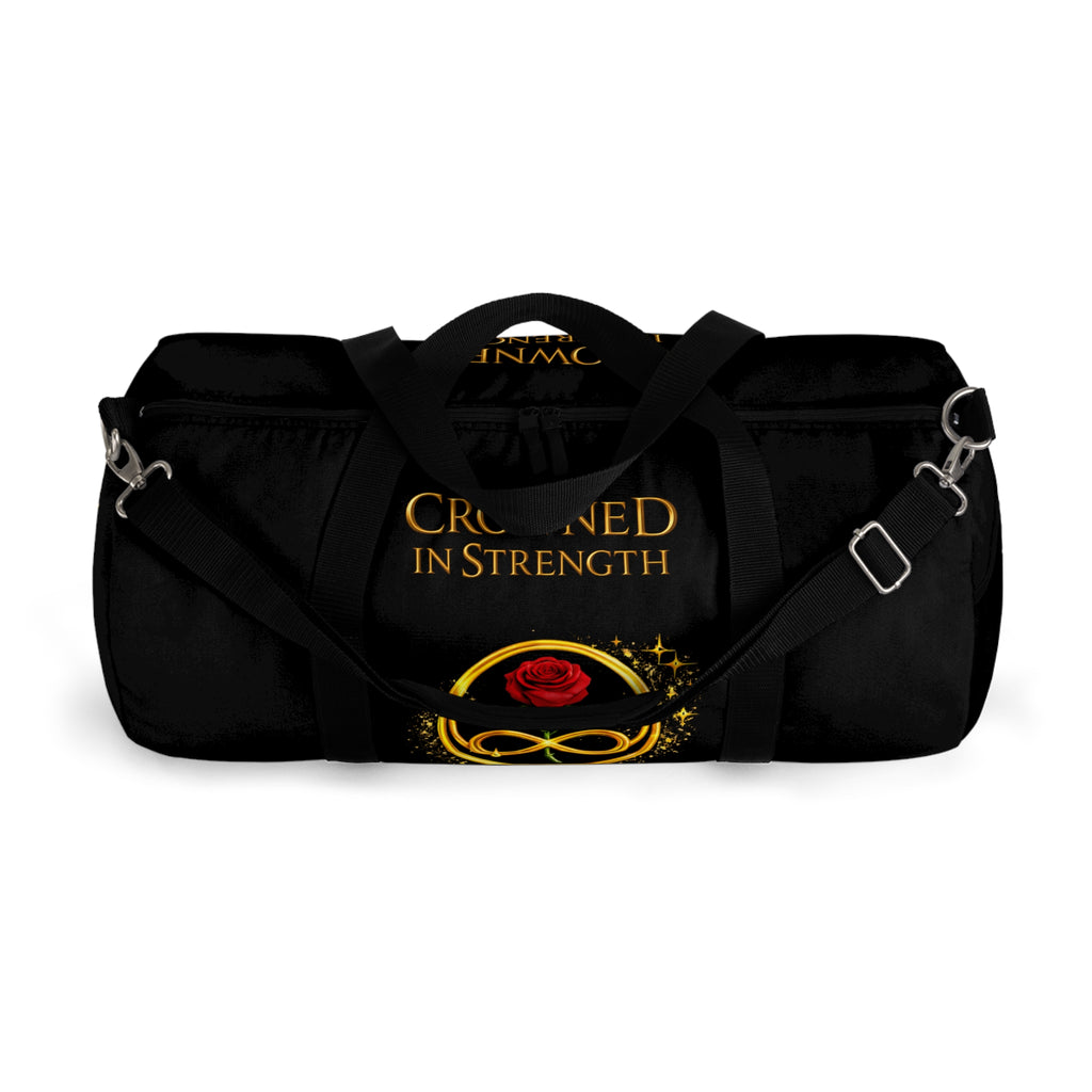 'A Rose Crowned in Strength Golden circle Infinity Of Red Rose Life Duffel Bag — Inspirational Rose & Infinity Travel Gym Bag