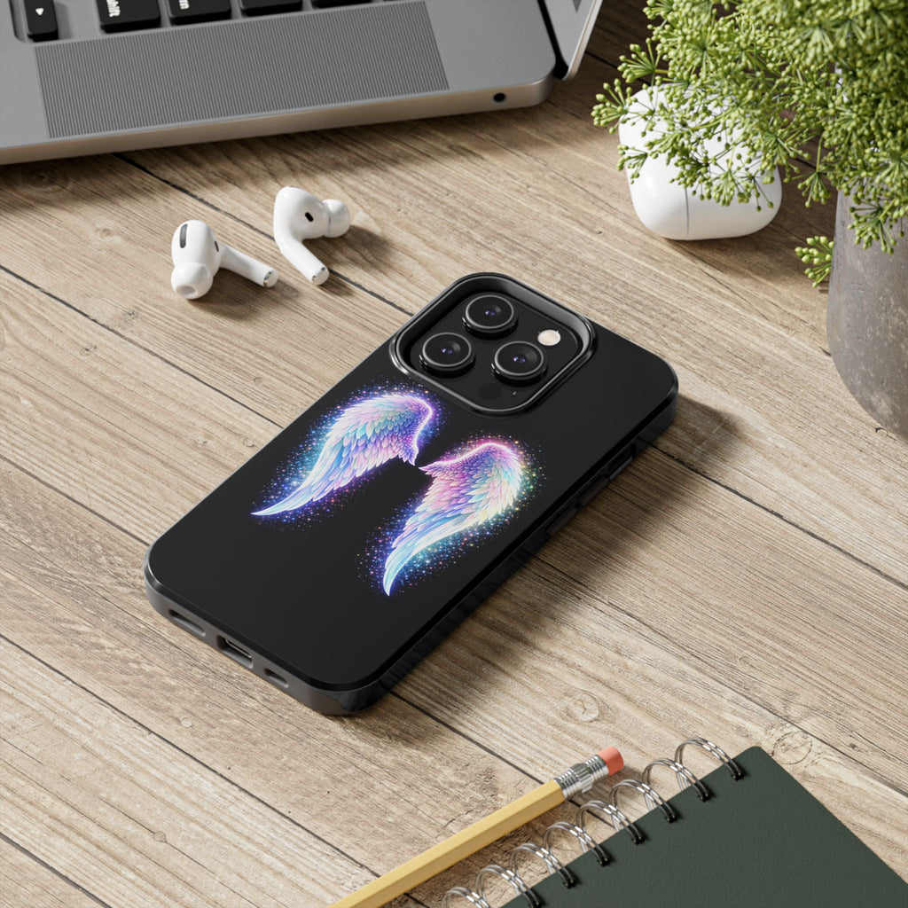 Angel Wings Tough Phone Case — Iridescent Sparkle Opal Guardian Protection
