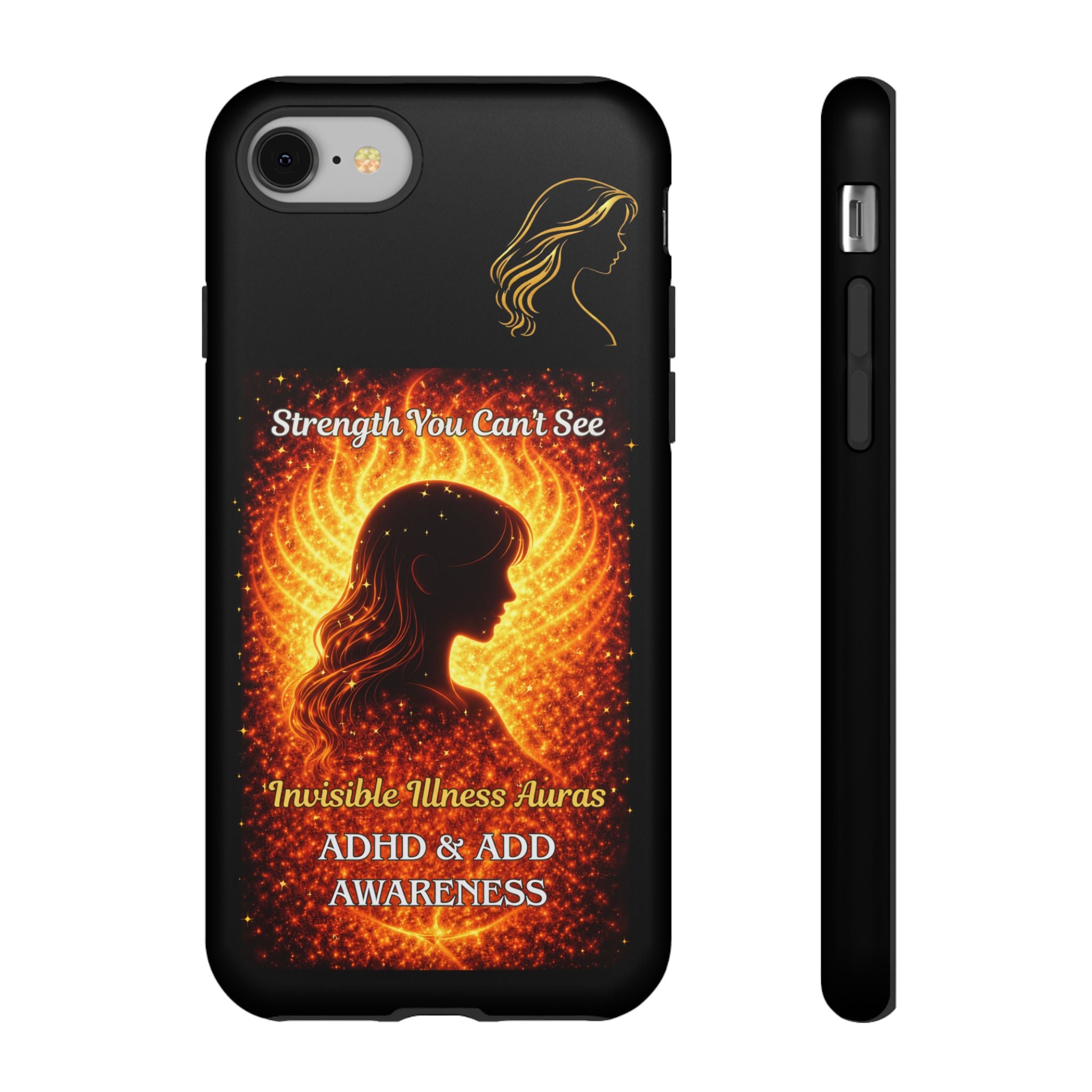 ADHD Awareness Fiery Auras Phone Case — "Strength You Can't See" Invisible Illness Auras Design