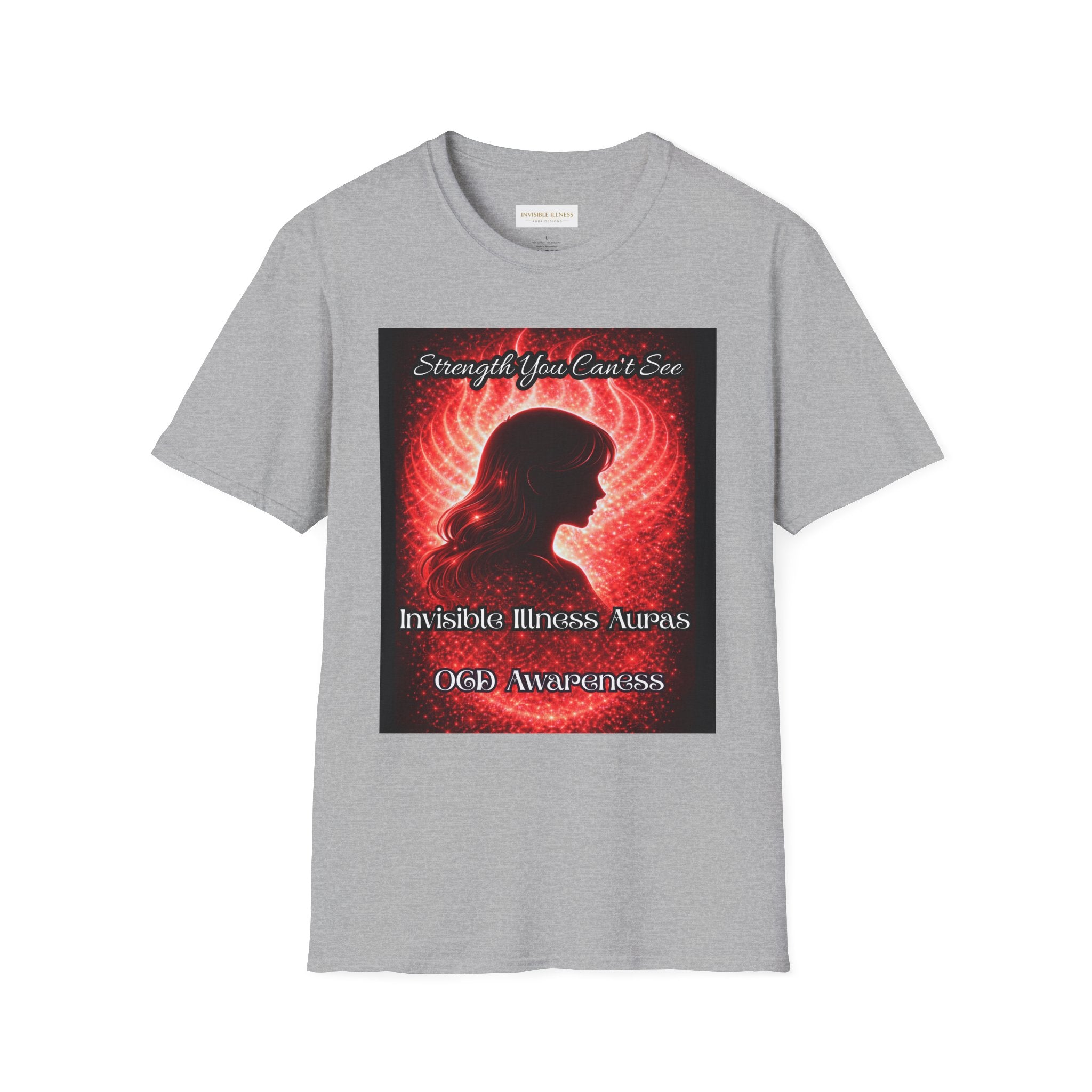 OCD awareness Invisible Illness auras Awareness T-Shirt — Strength You Can't See (Red Aura Angel Wings)