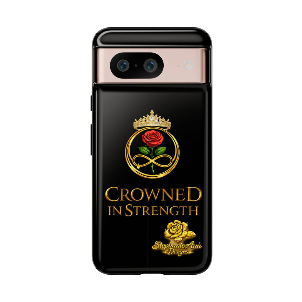 ' A Rose Crowned in Strength Phone Case Rose golden  — Protective Black Case with Rose & Crown Empowerment Design