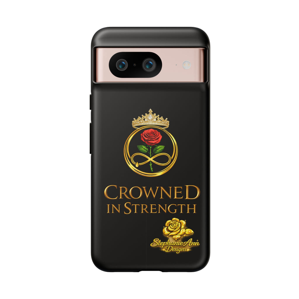 ' A Rose Crowned in Strength Phone Case Rose golden  — Protective Black Case with Rose & Crown Empowerment Design