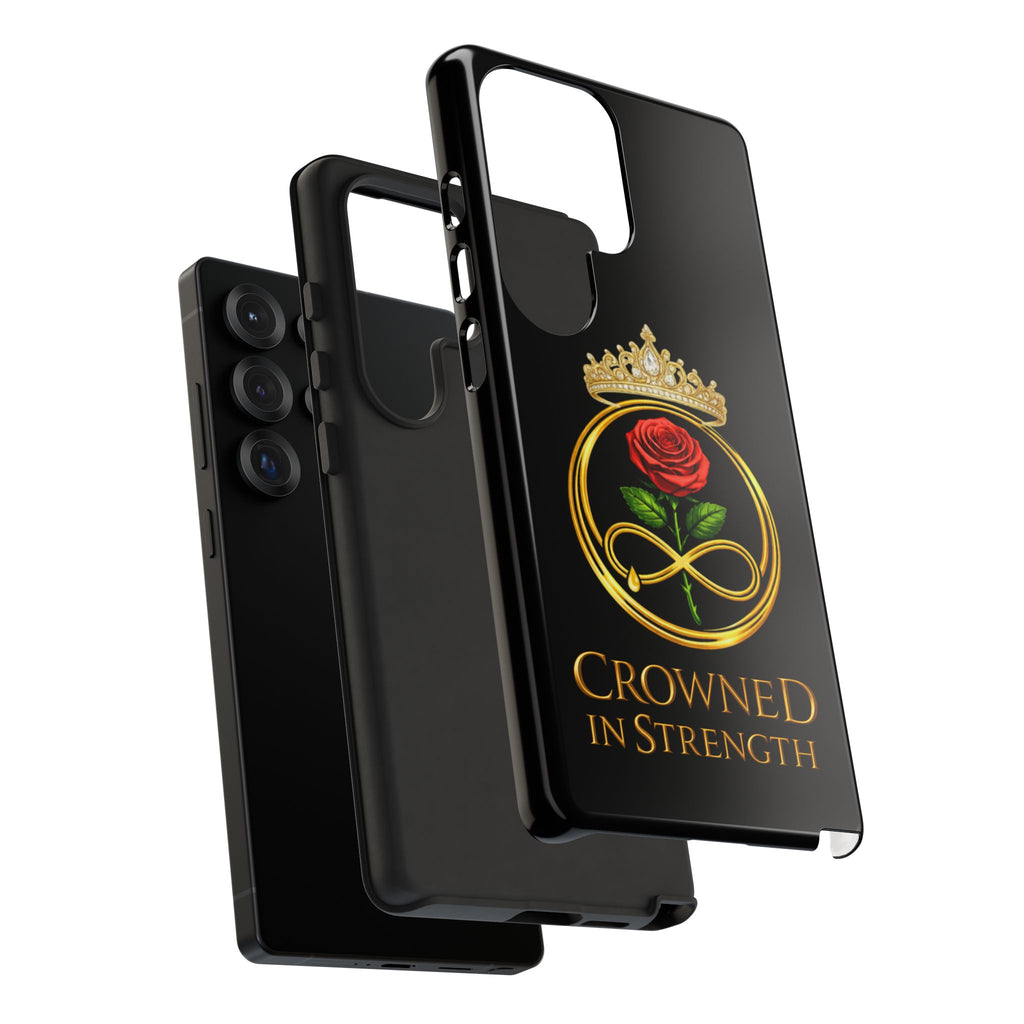 'A Rose Crowned in Strength Phone Case Black Rose Gold infinity