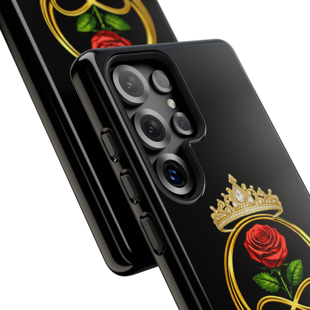 'A Rose Crowned in Strength Phone Case Black Rose Gold infinity