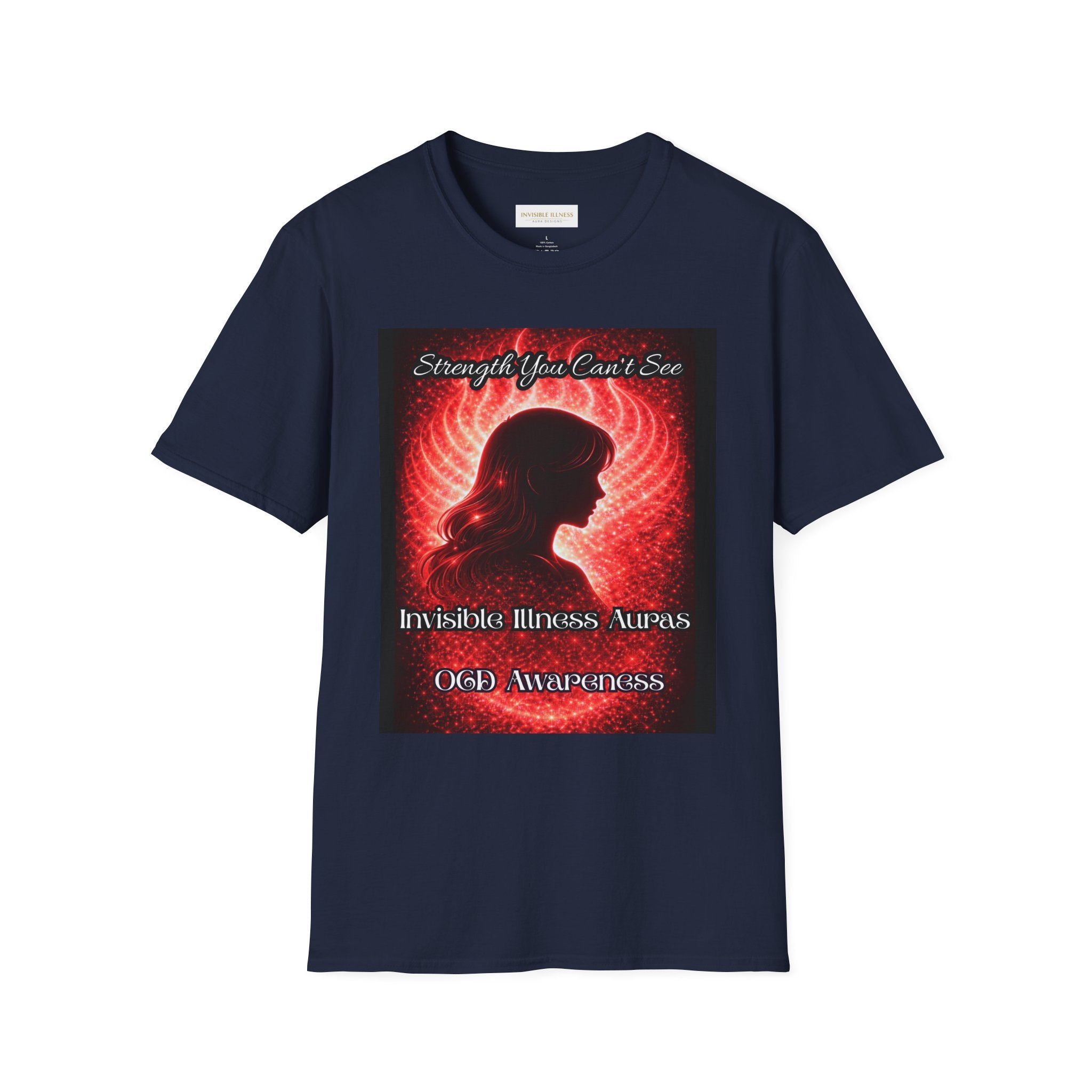 OCD awareness Invisible Illness auras Awareness T-Shirt — Strength You Can't See (Red Aura Angel Wings)