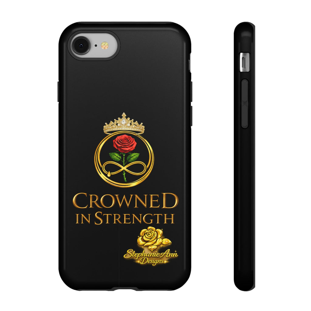 ' A Rose Crowned in Strength Phone Case Rose golden  — Protective Black Case with Rose & Crown Empowerment Design