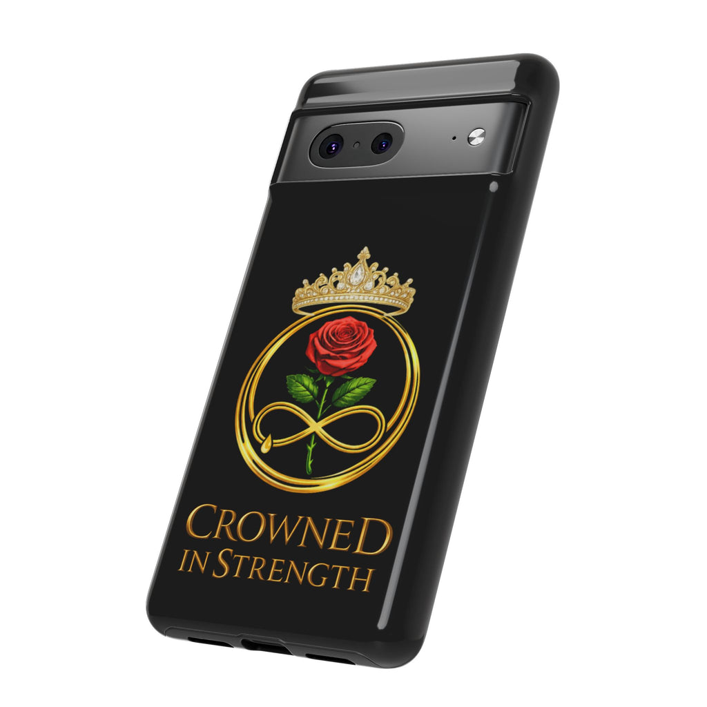 'A Rose Crowned in Strength Phone Case Black Rose Gold infinity