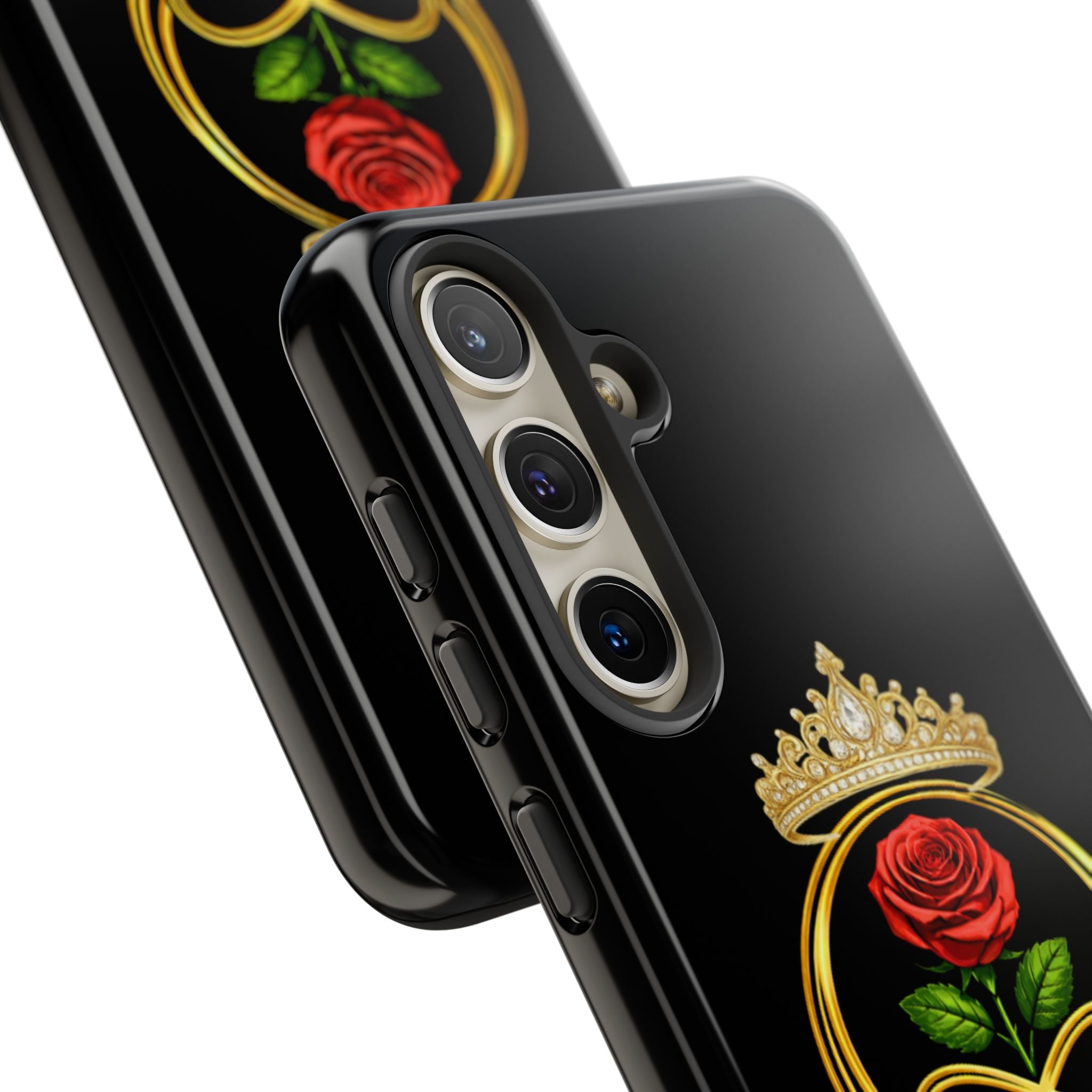 'A Rose Crowned in Strength Phone Case Black Rose Gold infinity