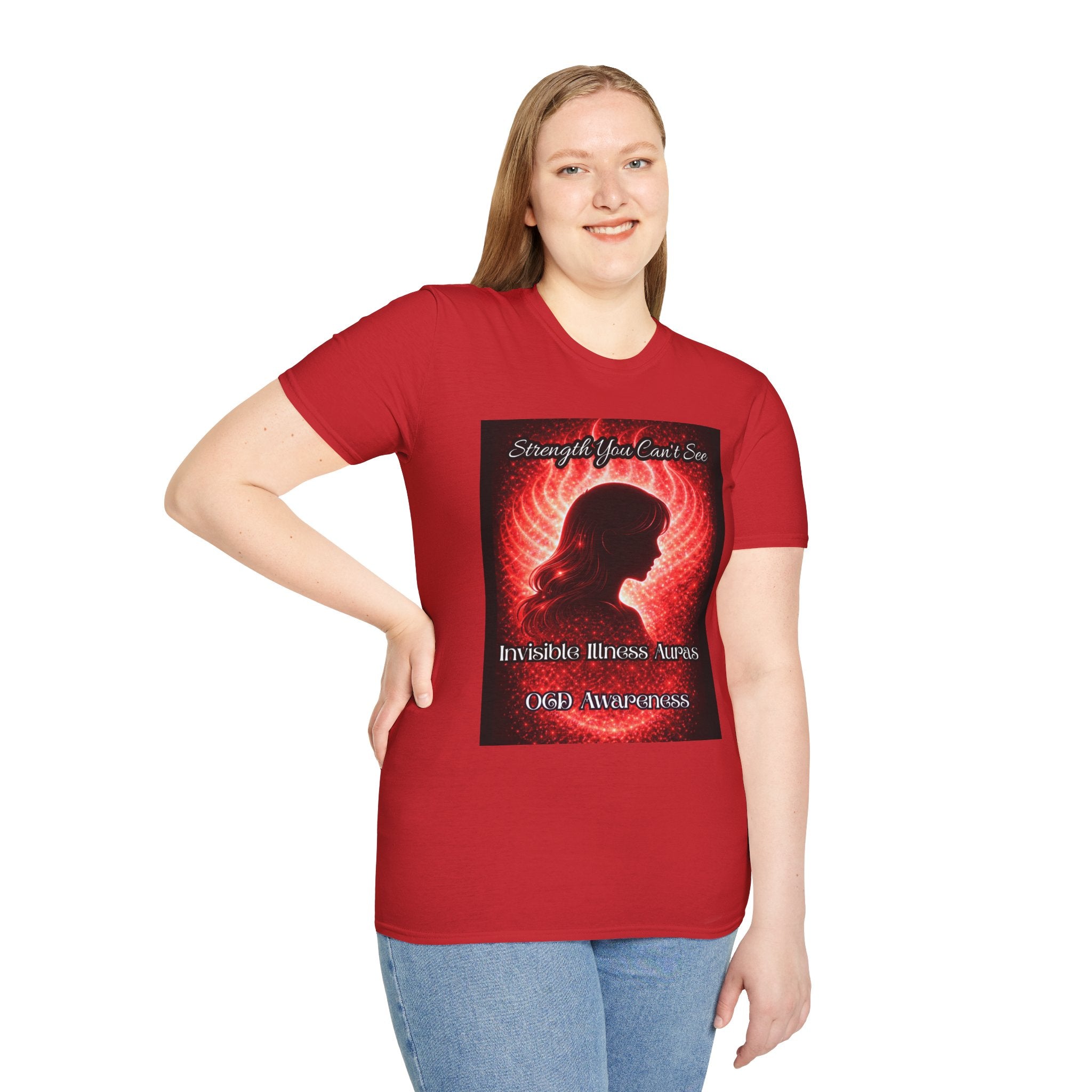 OCD awareness Invisible Illness auras Awareness T-Shirt — Strength You Can't See (Red Aura Angel Wings)