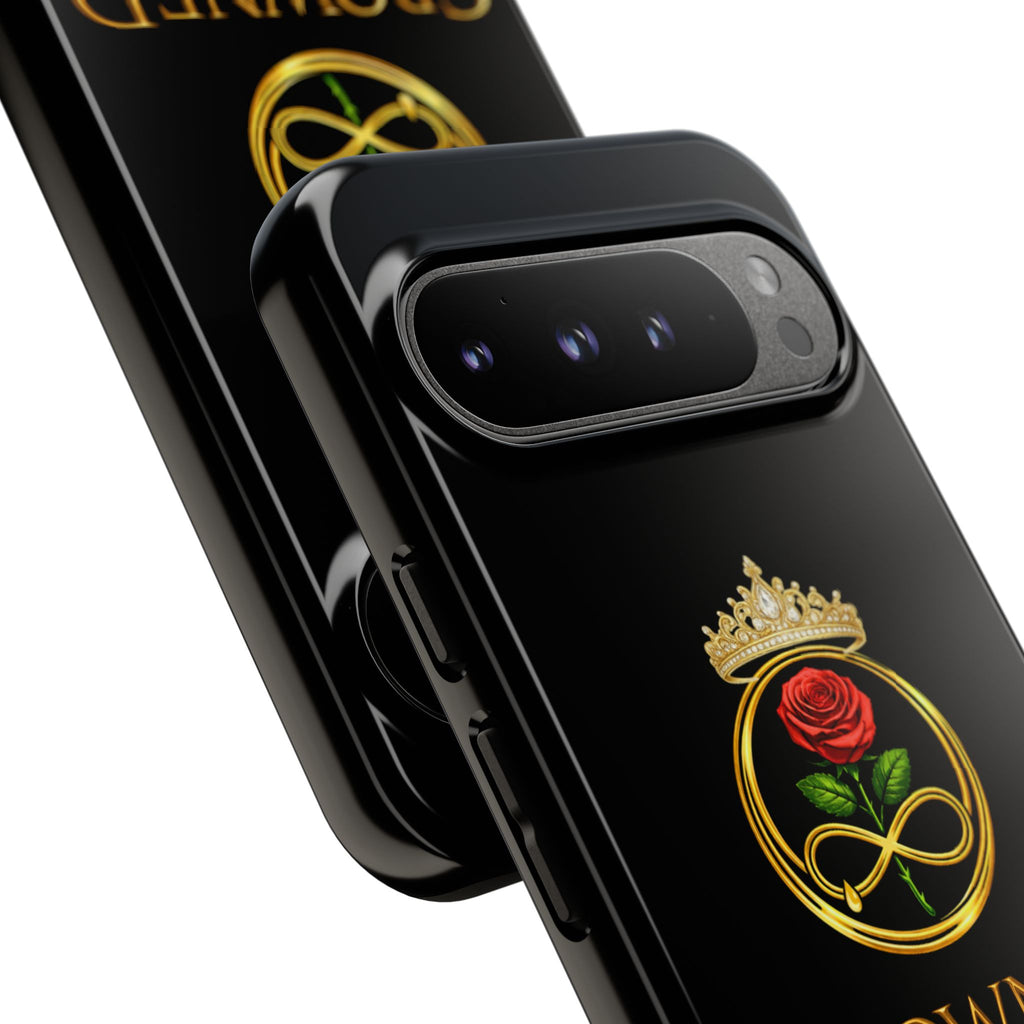 ' A Rose Crowned in Strength Phone Case Rose golden  — Protective Black Case with Rose & Crown Empowerment Design