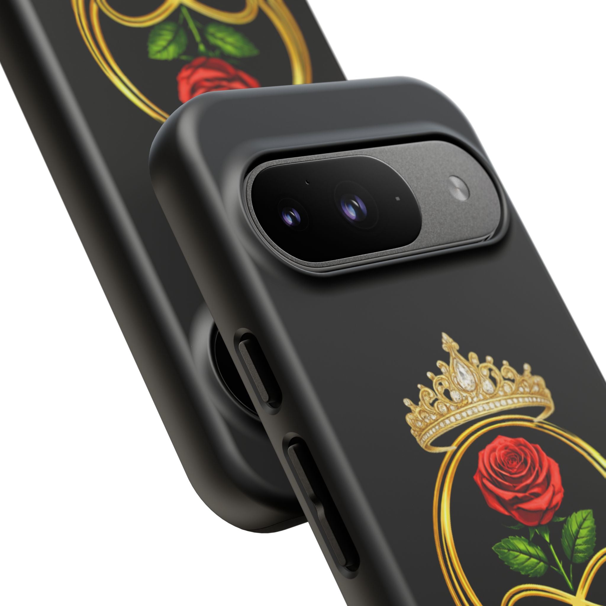 'A Rose Crowned in Strength Phone Case Black Rose Gold infinity