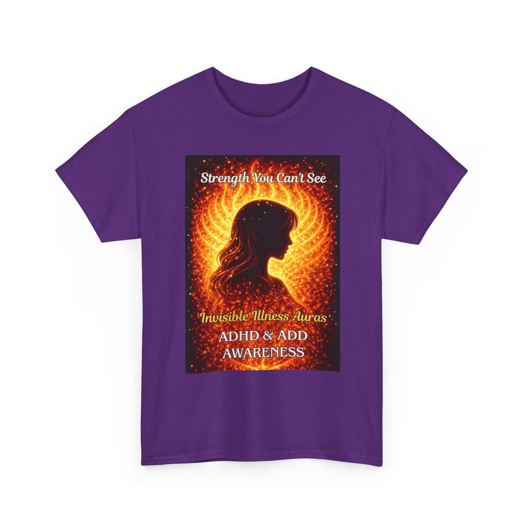 ADHD Awareness Fiery Aura Angel Wings T-Shirt — "Strength You Can't See" Inspirational Tee