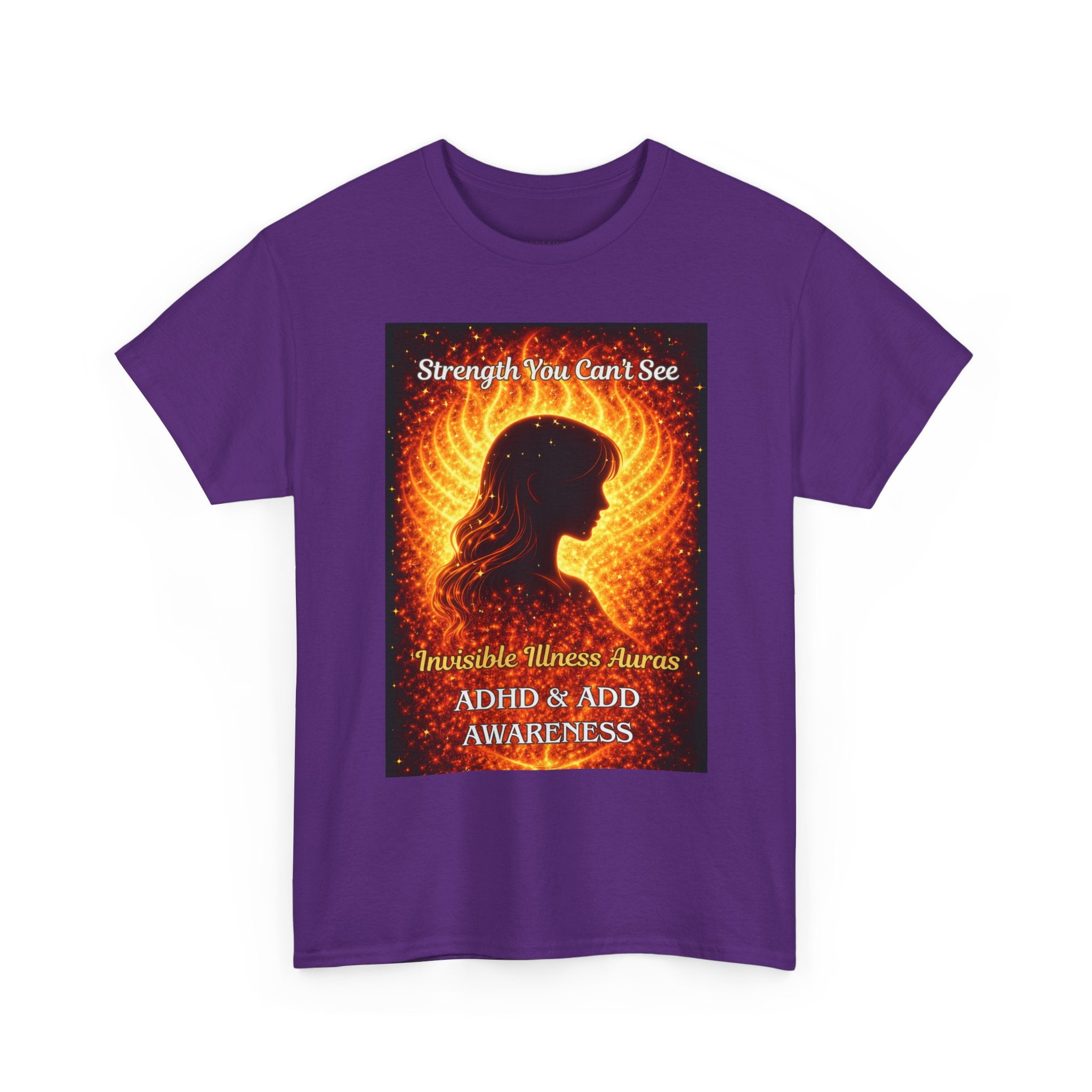 ADHD Awareness Fiery Aura Angel Wings T-Shirt — "Strength You Can't See" Inspirational Tee