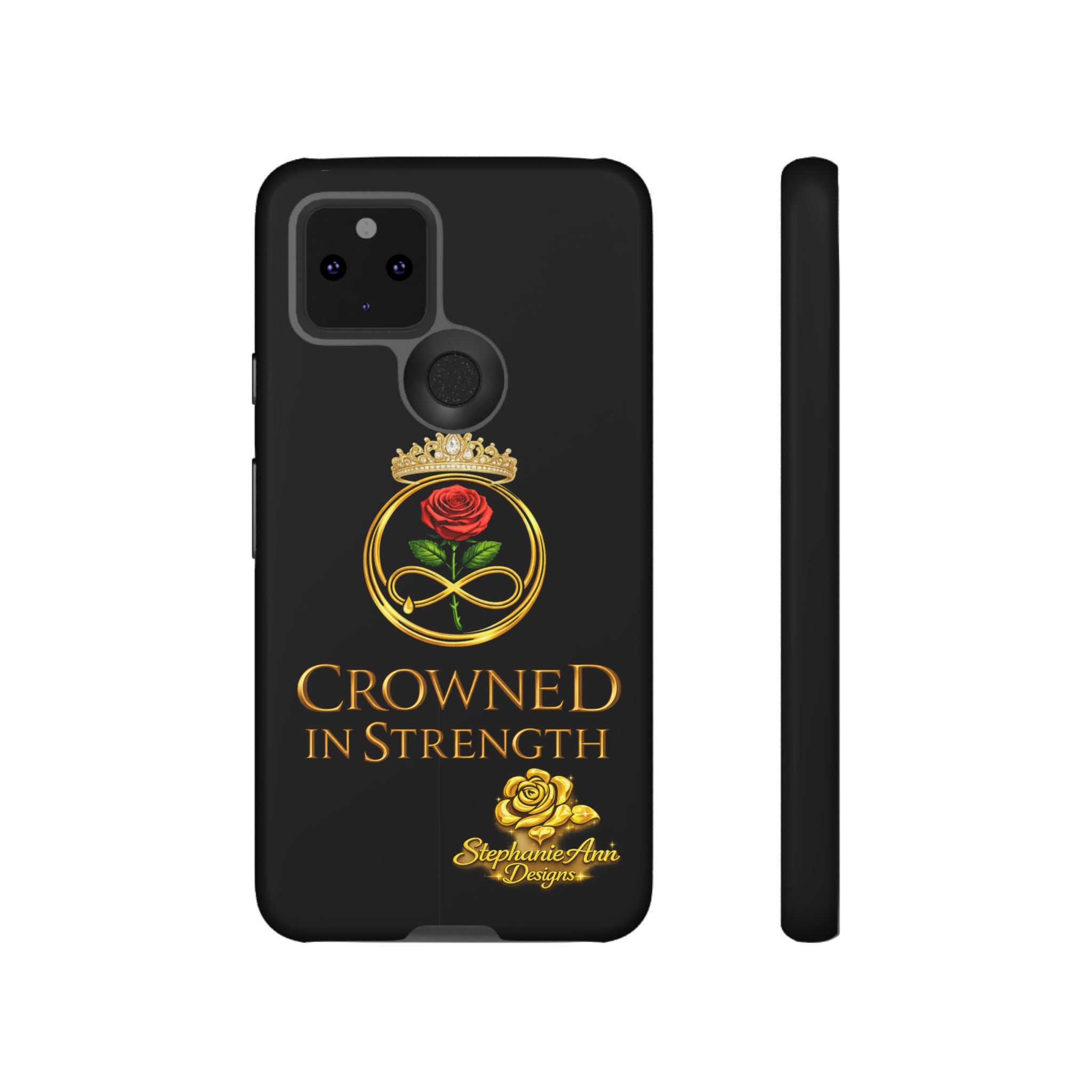 ' A Rose Crowned in Strength Phone Case Rose golden  — Protective Black Case with Rose & Crown Empowerment Design