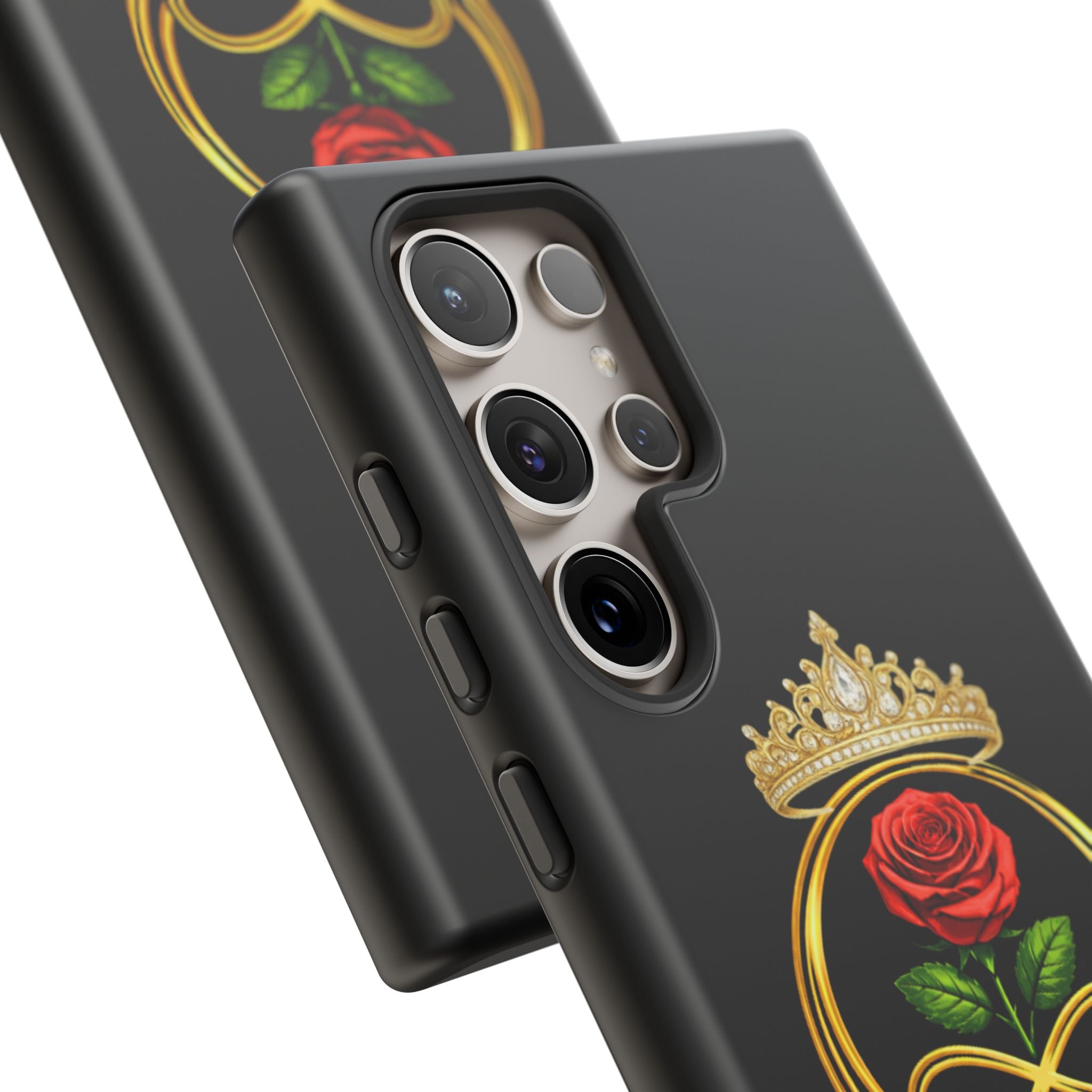 'A Rose Crowned in Strength Phone Case Black Rose Gold infinity
