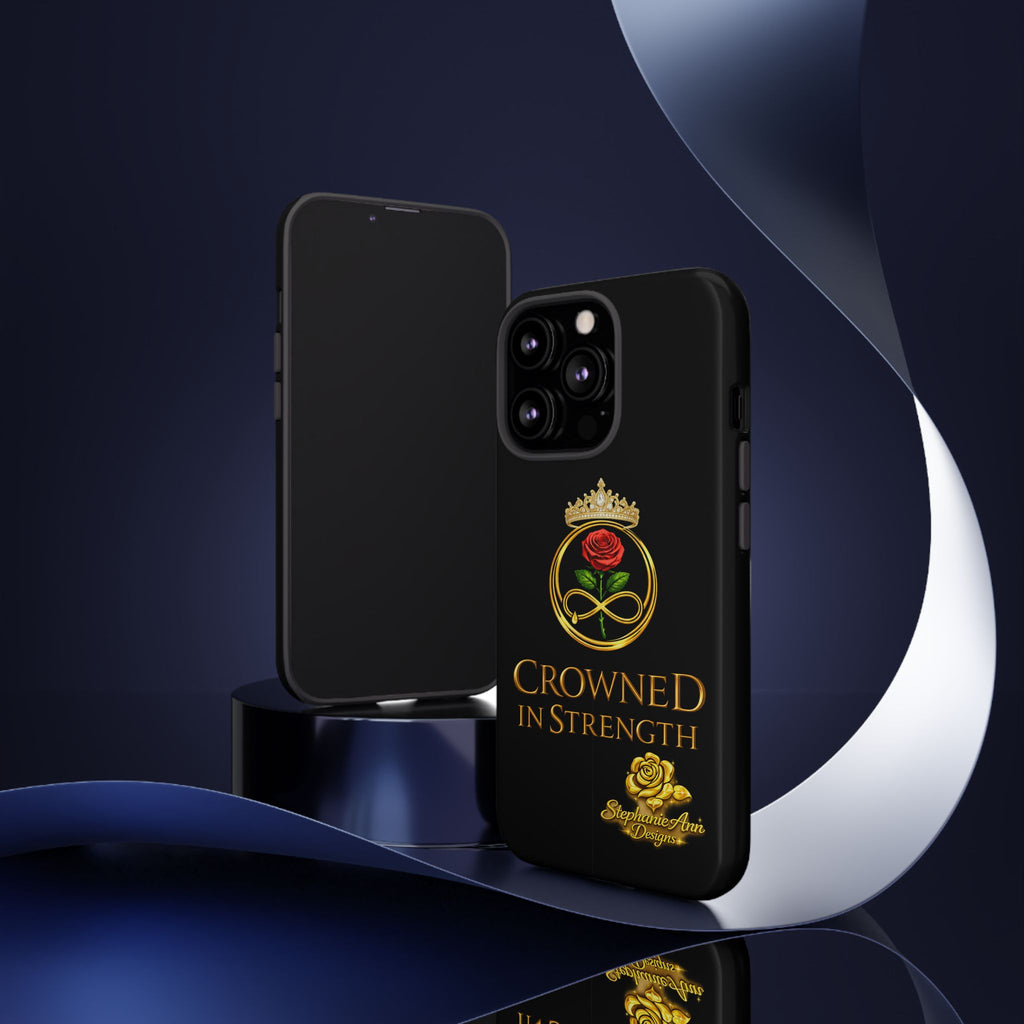 ' A Rose Crowned in Strength Phone Case Rose golden  — Protective Black Case with Rose & Crown Empowerment Design