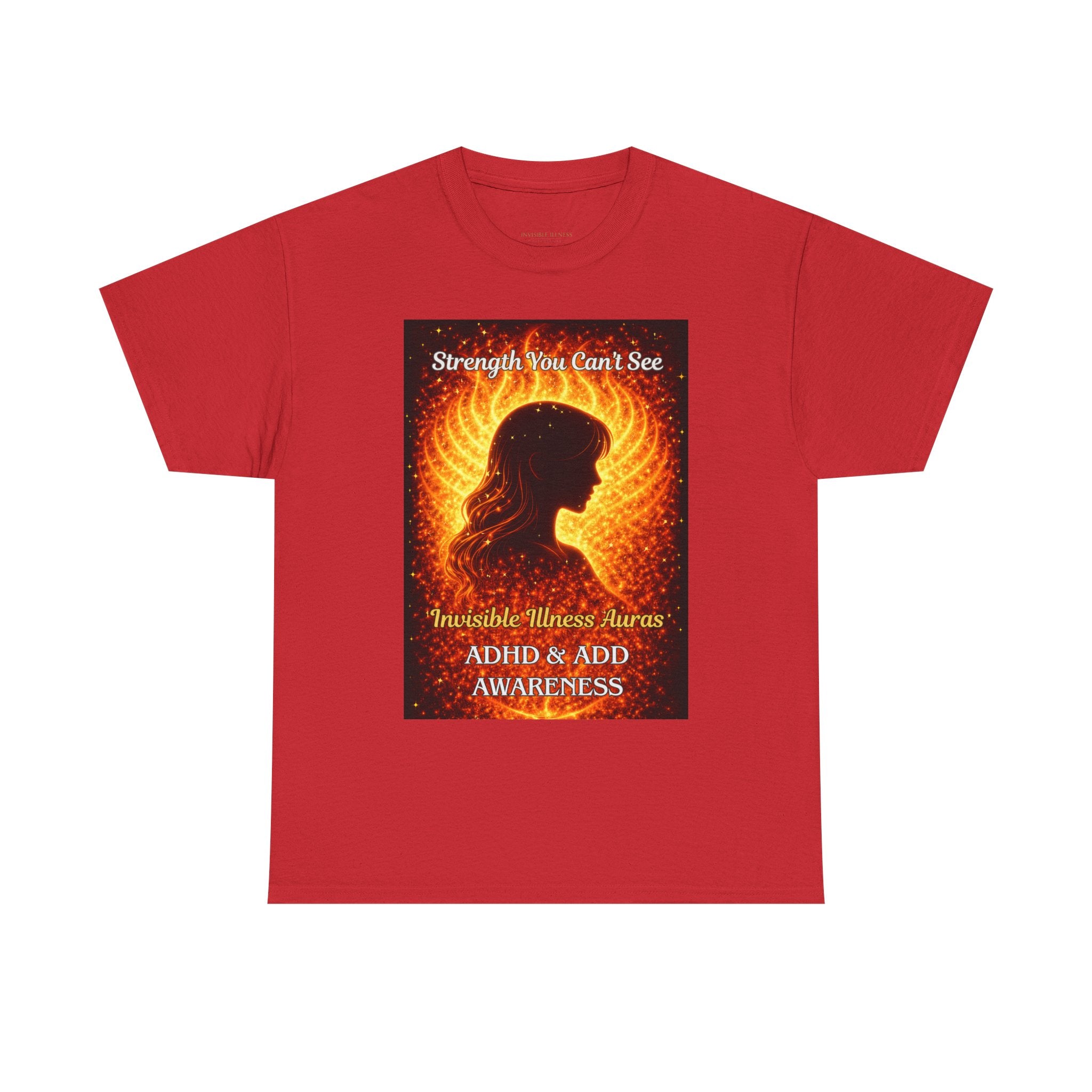 ADHD Awareness Fiery Aura Angel Wings T-Shirt — "Strength You Can't See" Inspirational Tee
