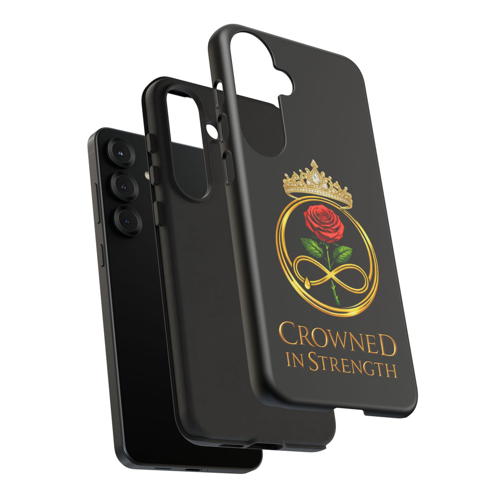 'A Rose Crowned in Strength Phone Case Black Rose Gold infinity