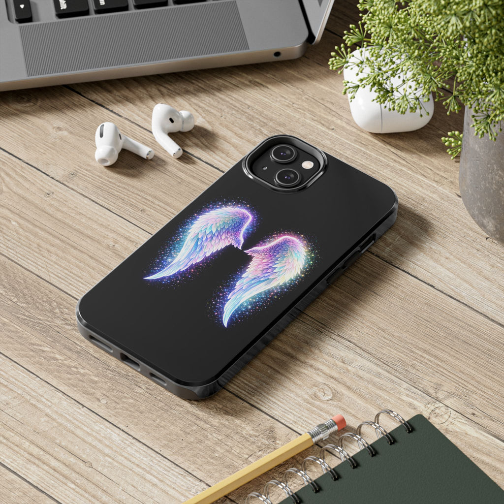Angel Wings Tough Phone Case — Iridescent Sparkle Opal Guardian Protection