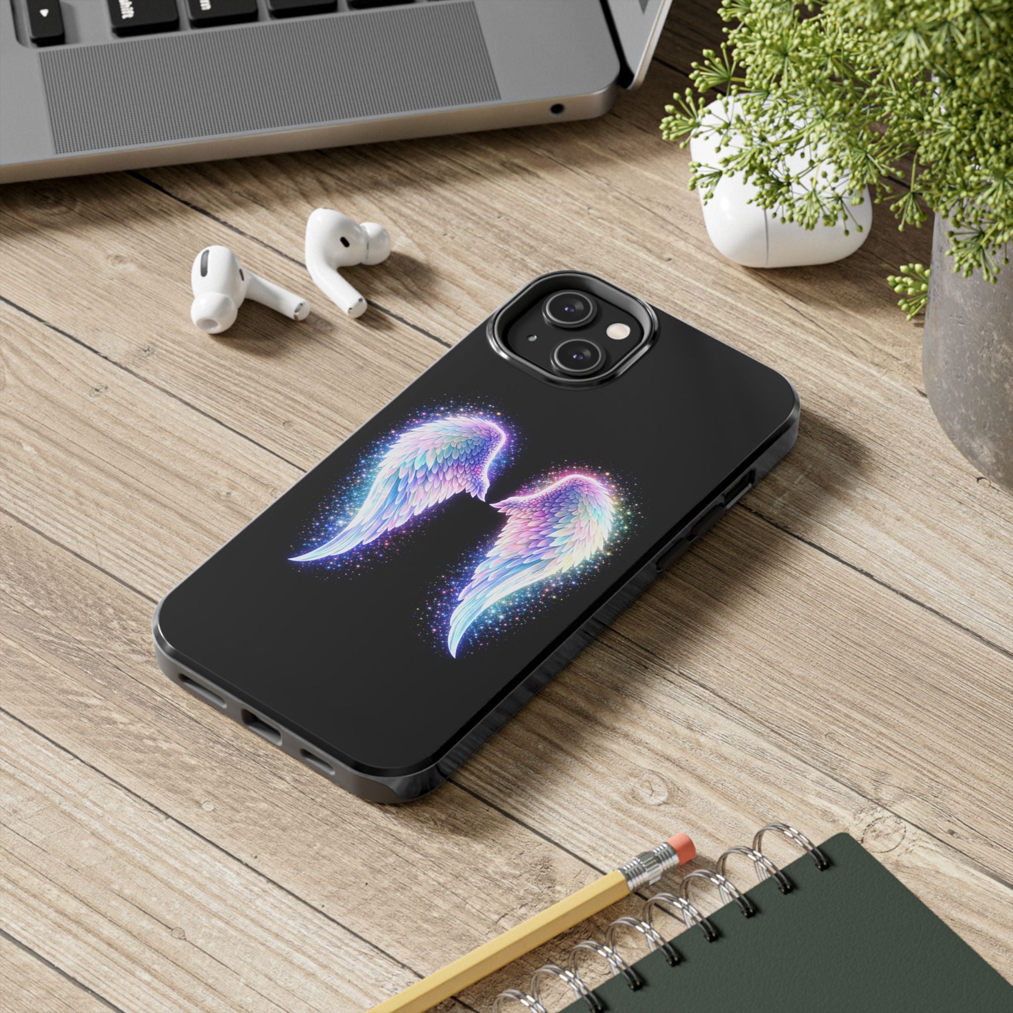 Angel Wings Tough Phone Case — Iridescent Sparkle Opal Guardian Protection
