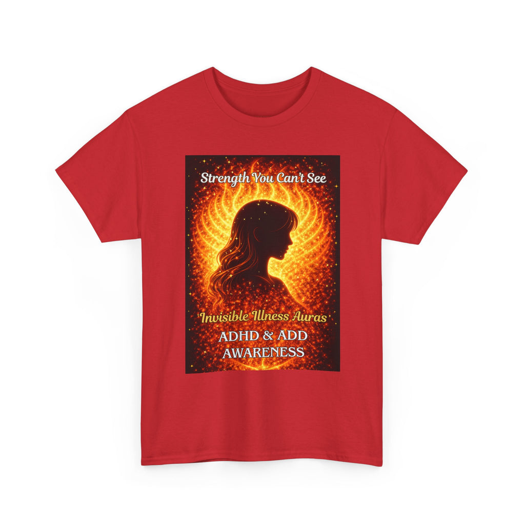 ADHD Awareness Fiery Aura Angel Wings T-Shirt — "Strength You Can't See" Inspirational Tee