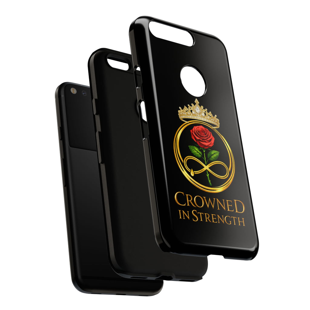 'A Rose Crowned in Strength Phone Case Black Rose Gold infinity