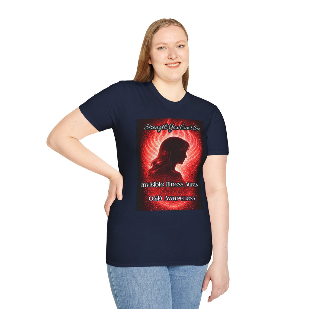 OCD awareness Invisible Illness auras Awareness T-Shirt — Strength You Can't See (Red Aura Angel Wings)