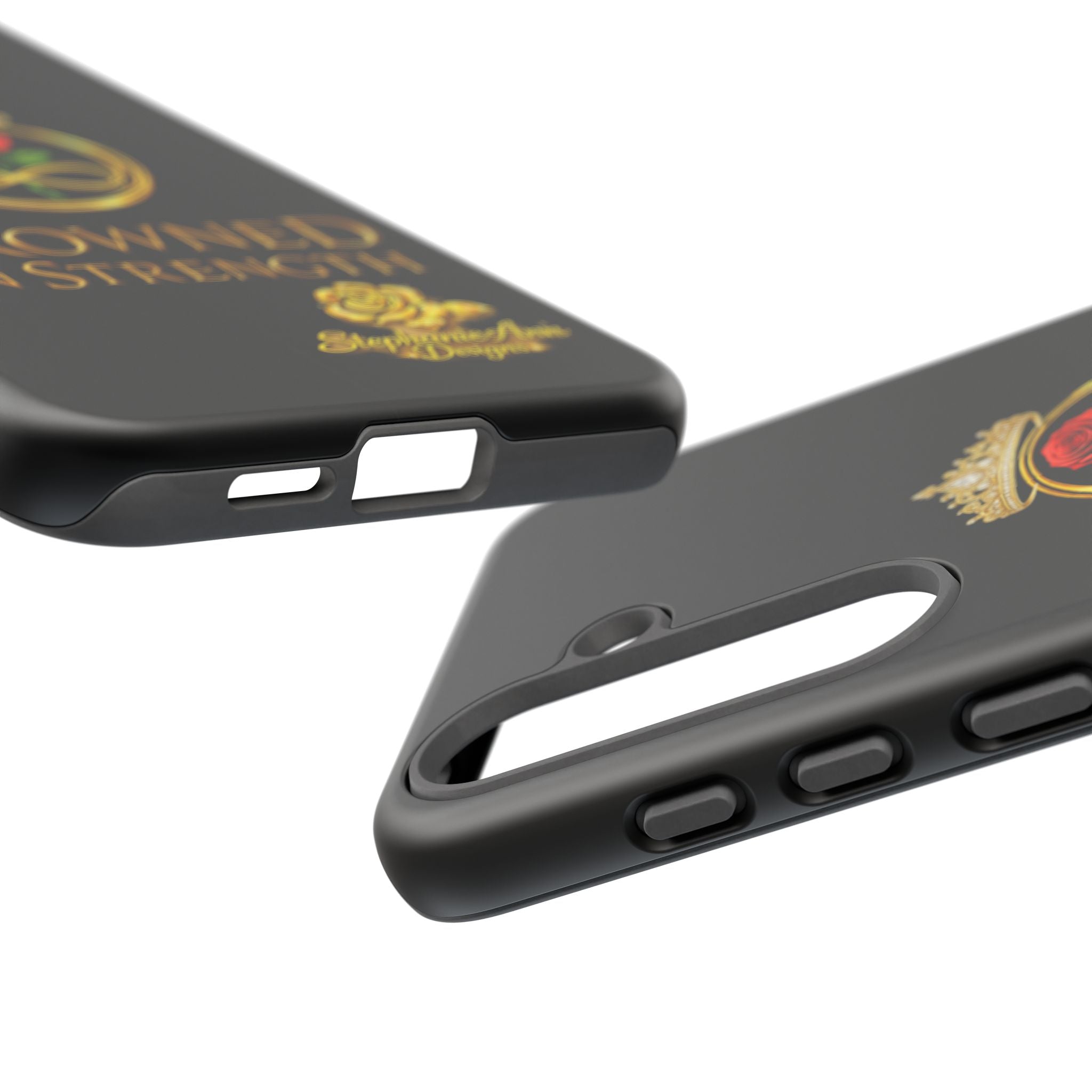 ' A Rose Crowned in Strength Phone Case Rose golden  — Protective Black Case with Rose & Crown Empowerment Design