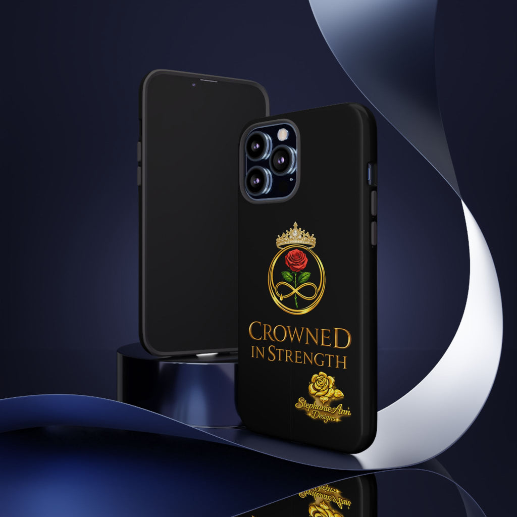 ' A Rose Crowned in Strength Phone Case Rose golden  — Protective Black Case with Rose & Crown Empowerment Design