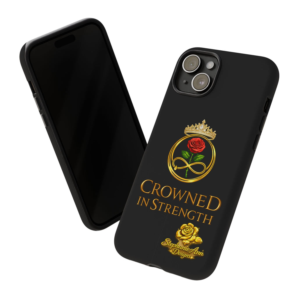 ' A Rose Crowned in Strength Phone Case Rose golden  — Protective Black Case with Rose & Crown Empowerment Design