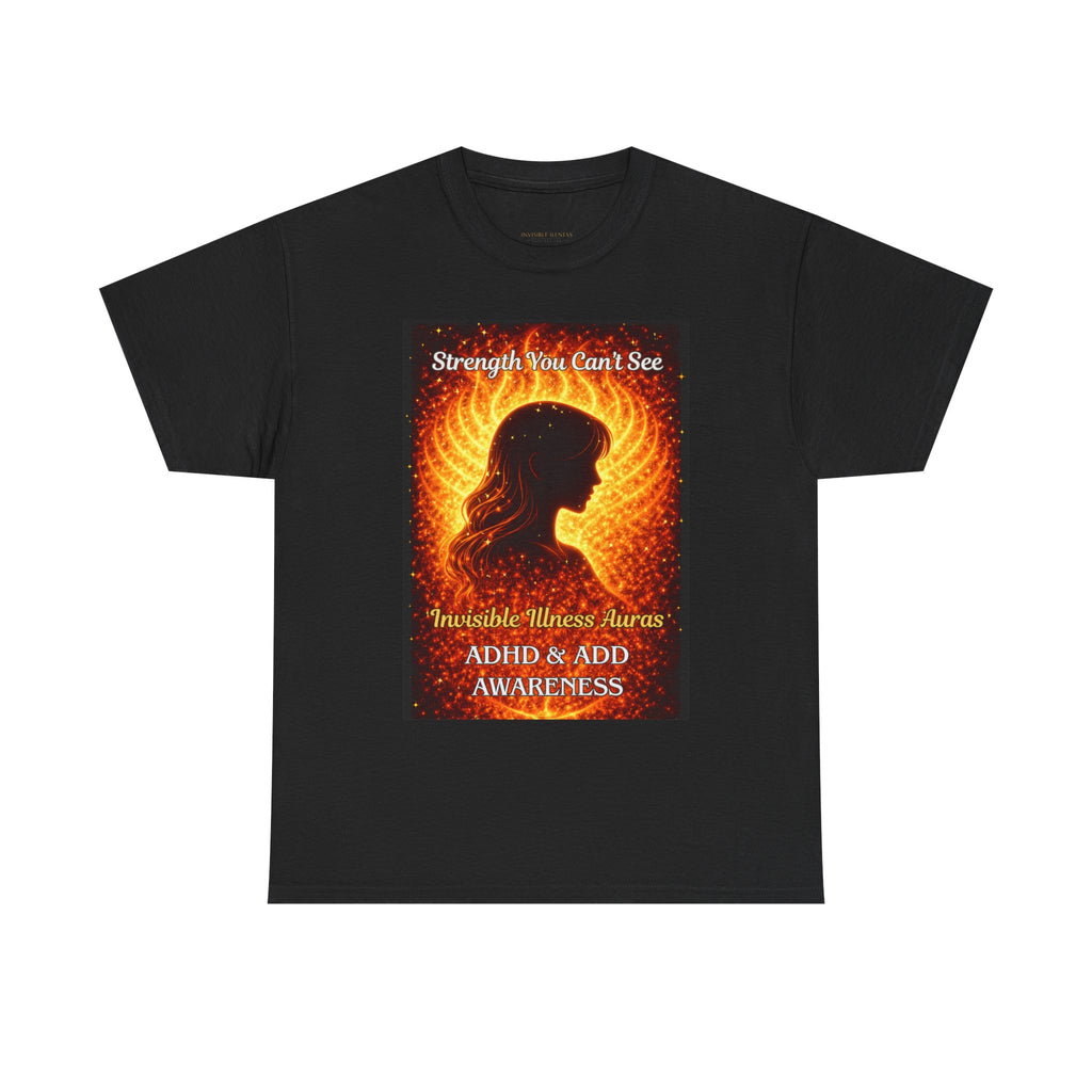 ADHD Awareness Fiery Aura Angel Wings T-Shirt — "Strength You Can't See" Inspirational Tee