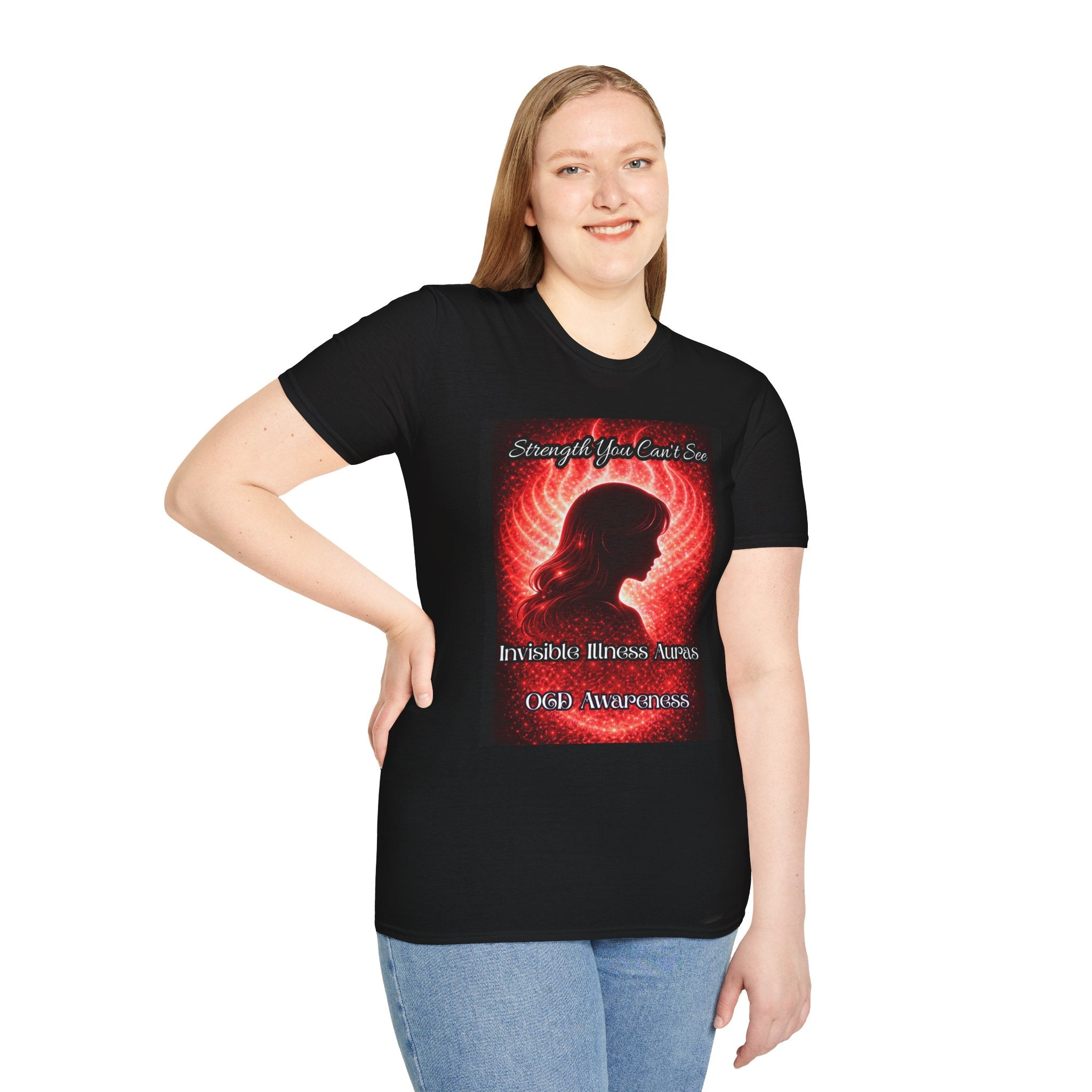 OCD awareness Invisible Illness auras Awareness T-Shirt — Strength You Can't See (Red Aura Angel Wings)
