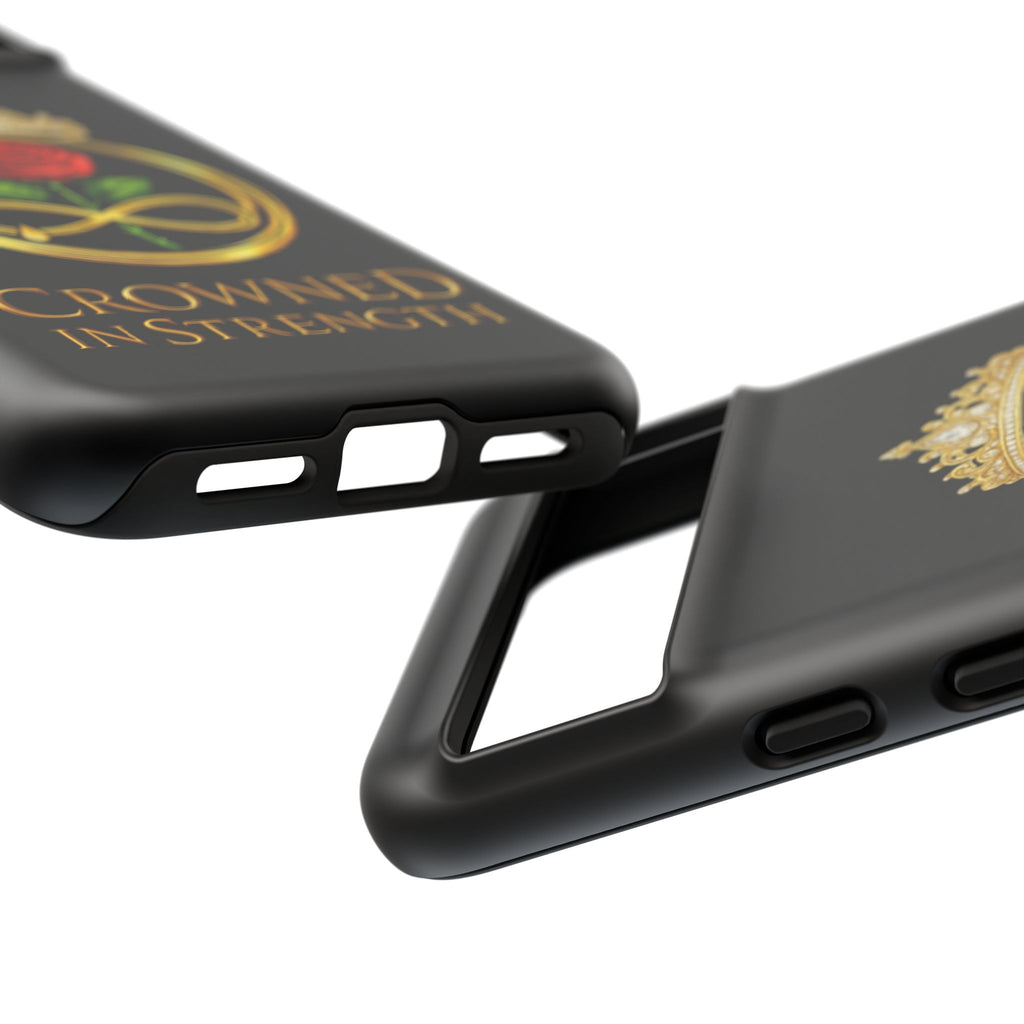 'A Rose Crowned in Strength Phone Case Black Rose Gold infinity