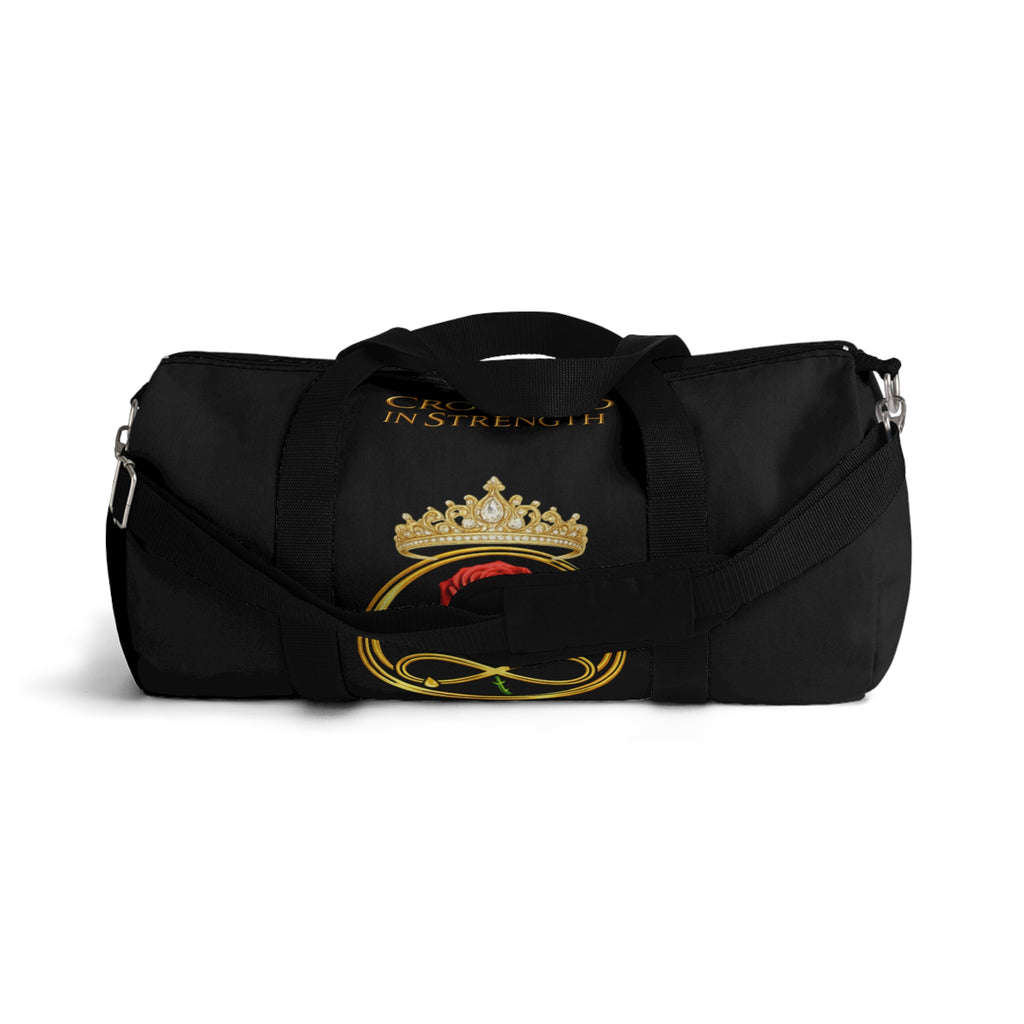 'A Rose Crowned in Strength Golden circle Infinity Of Red Rose Life Duffel Bag — Inspirational Rose & Infinity Travel Gym Bag