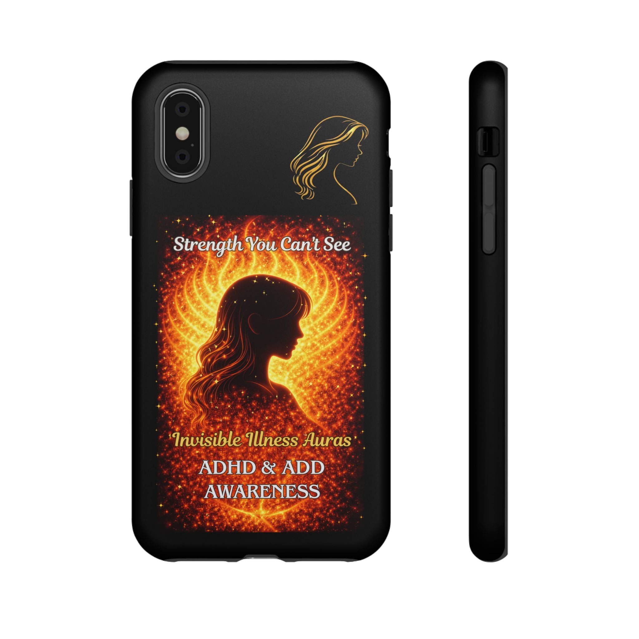 ADHD Awareness Fiery Auras Phone Case — "Strength You Can't See" Invisible Illness Auras Design