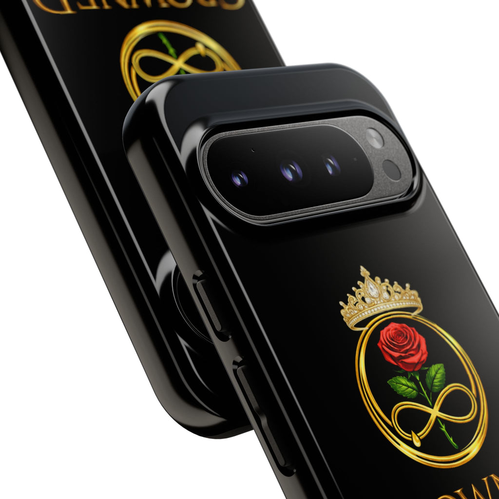 ' A Rose Crowned in Strength Phone Case Rose golden  — Protective Black Case with Rose & Crown Empowerment Design