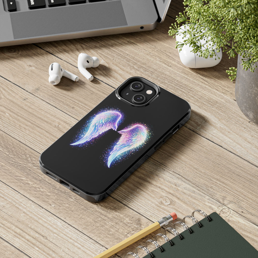 Angel Wings Tough Phone Case — Iridescent Sparkle Opal Guardian Protection