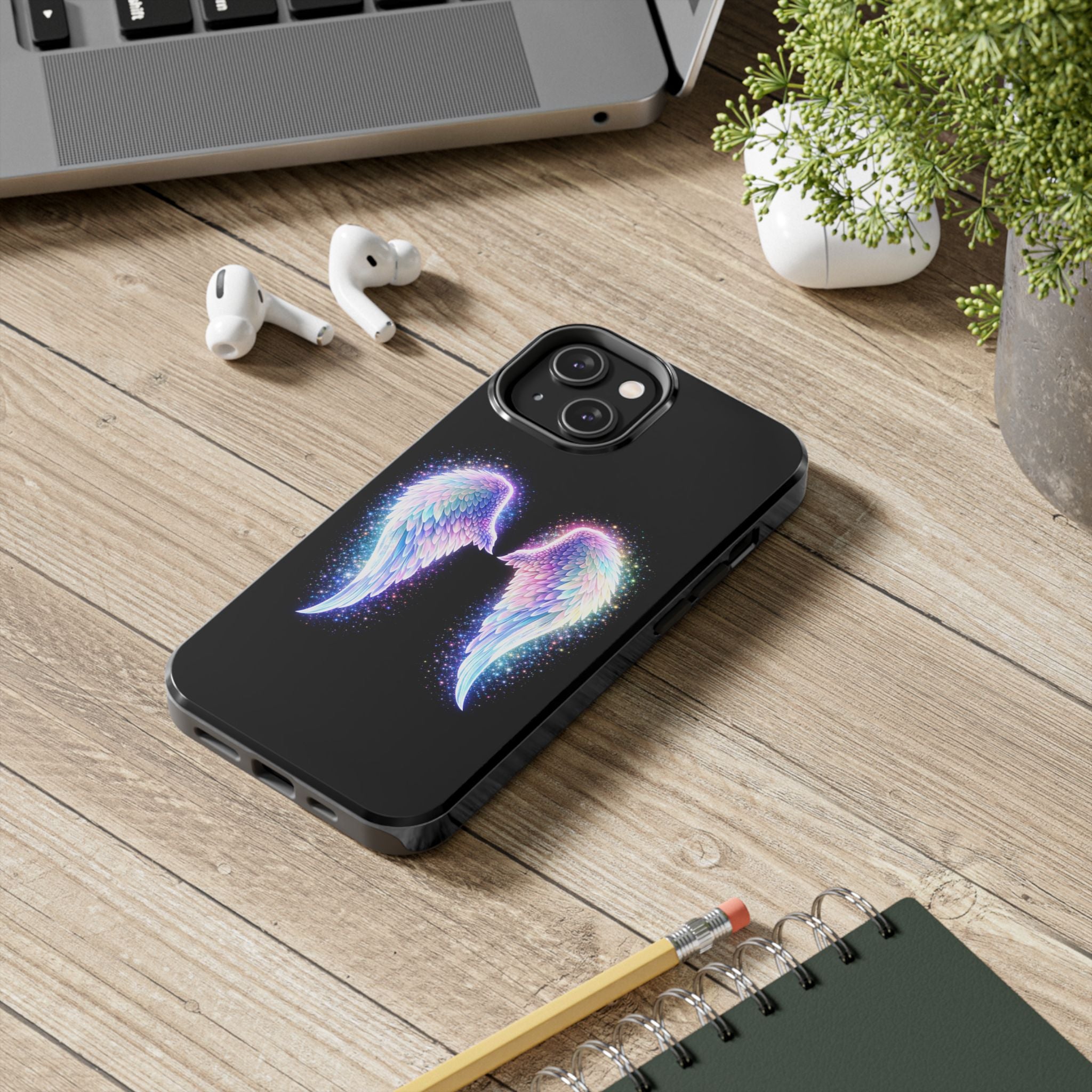Angel Wings Tough Phone Case — Iridescent Sparkle Opal Guardian Protection