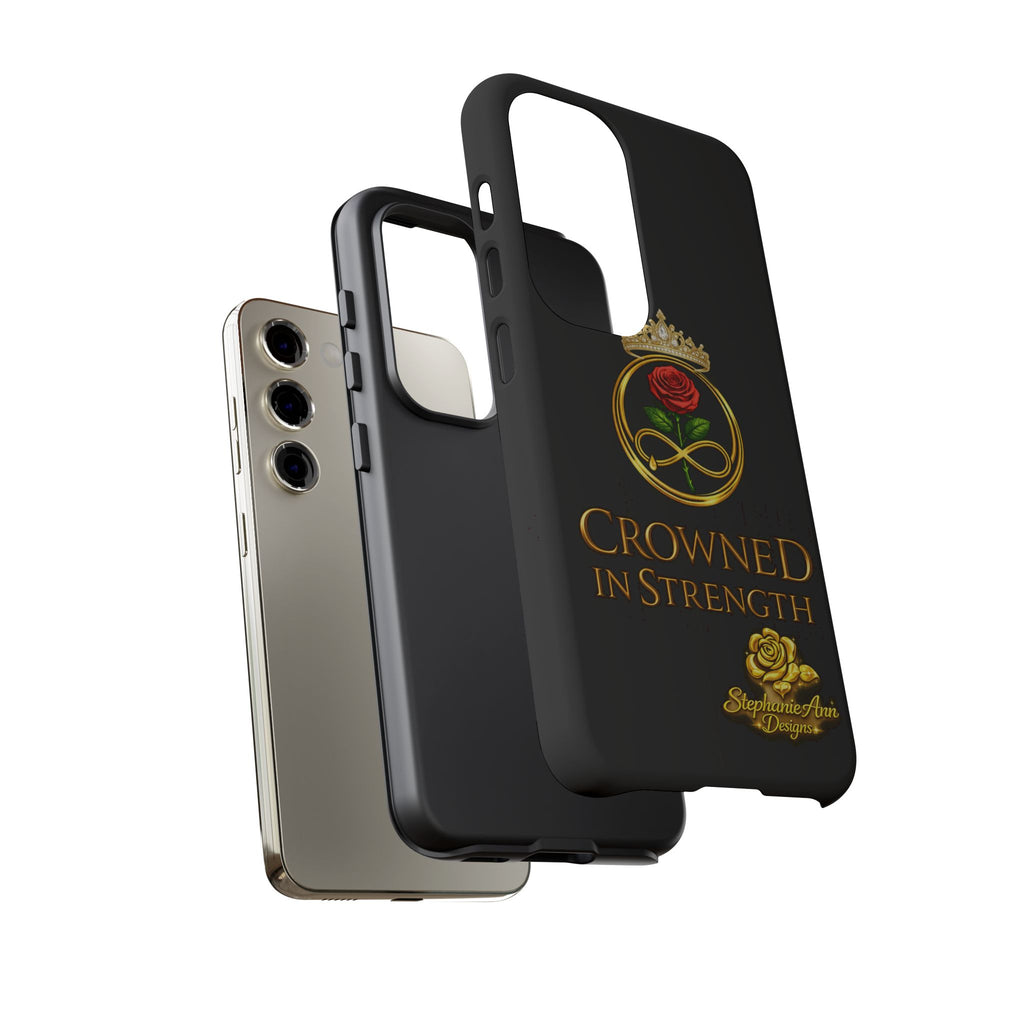 ' A Rose Crowned in Strength Phone Case Rose golden  — Protective Black Case with Rose & Crown Empowerment Design